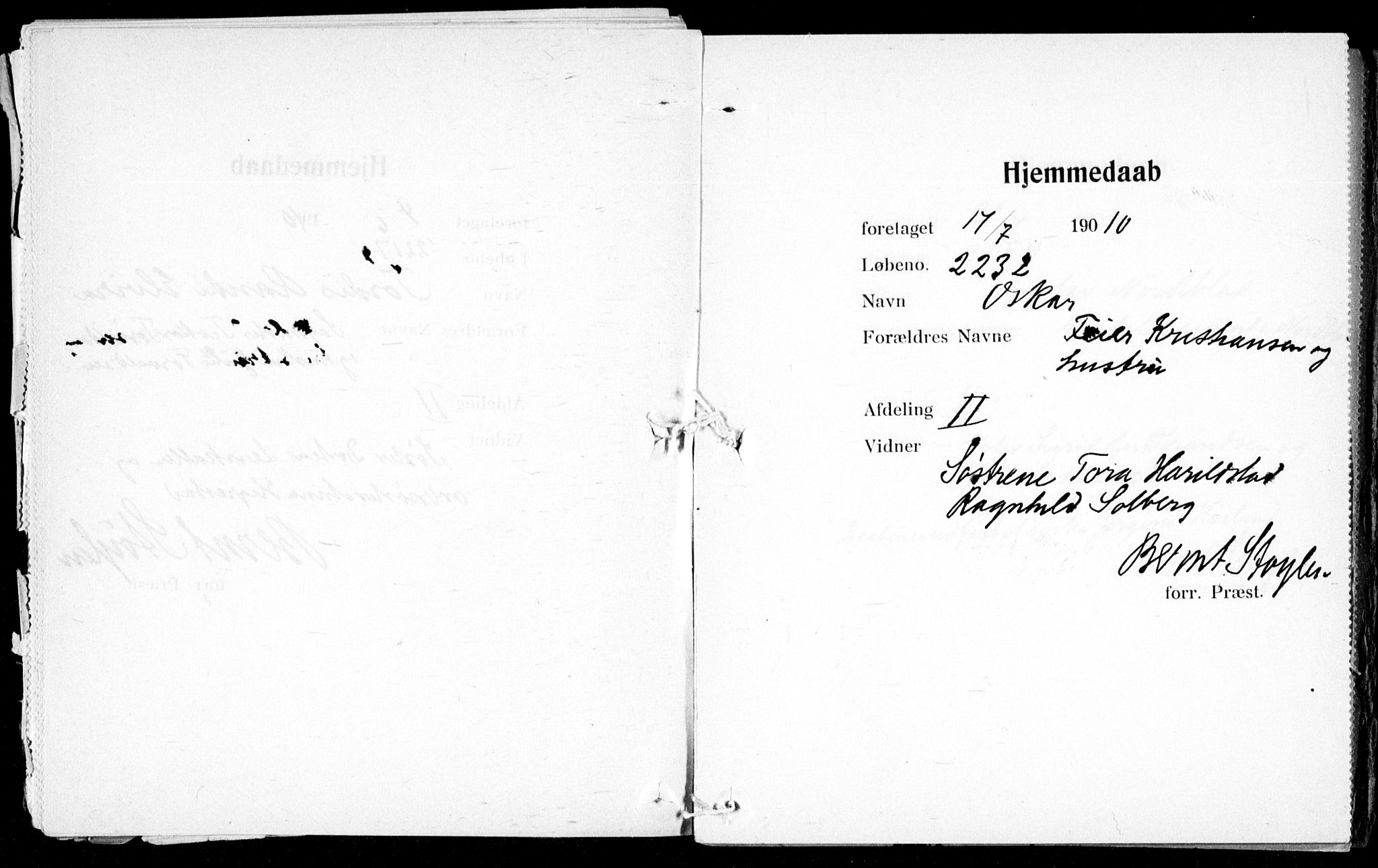 Ullevål sykehus prestekontor Kirkebøker, AV/SAO-A-10542a/K/Ka/L0001: Baptism register no. 1, 1906-1914