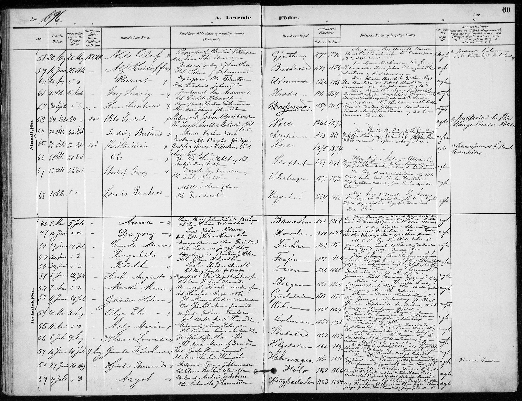 Modum kirkebøker, AV/SAKO-A-234/F/Fa/L0012: Parish register (official) no. 12, 1890-1898, p. 60