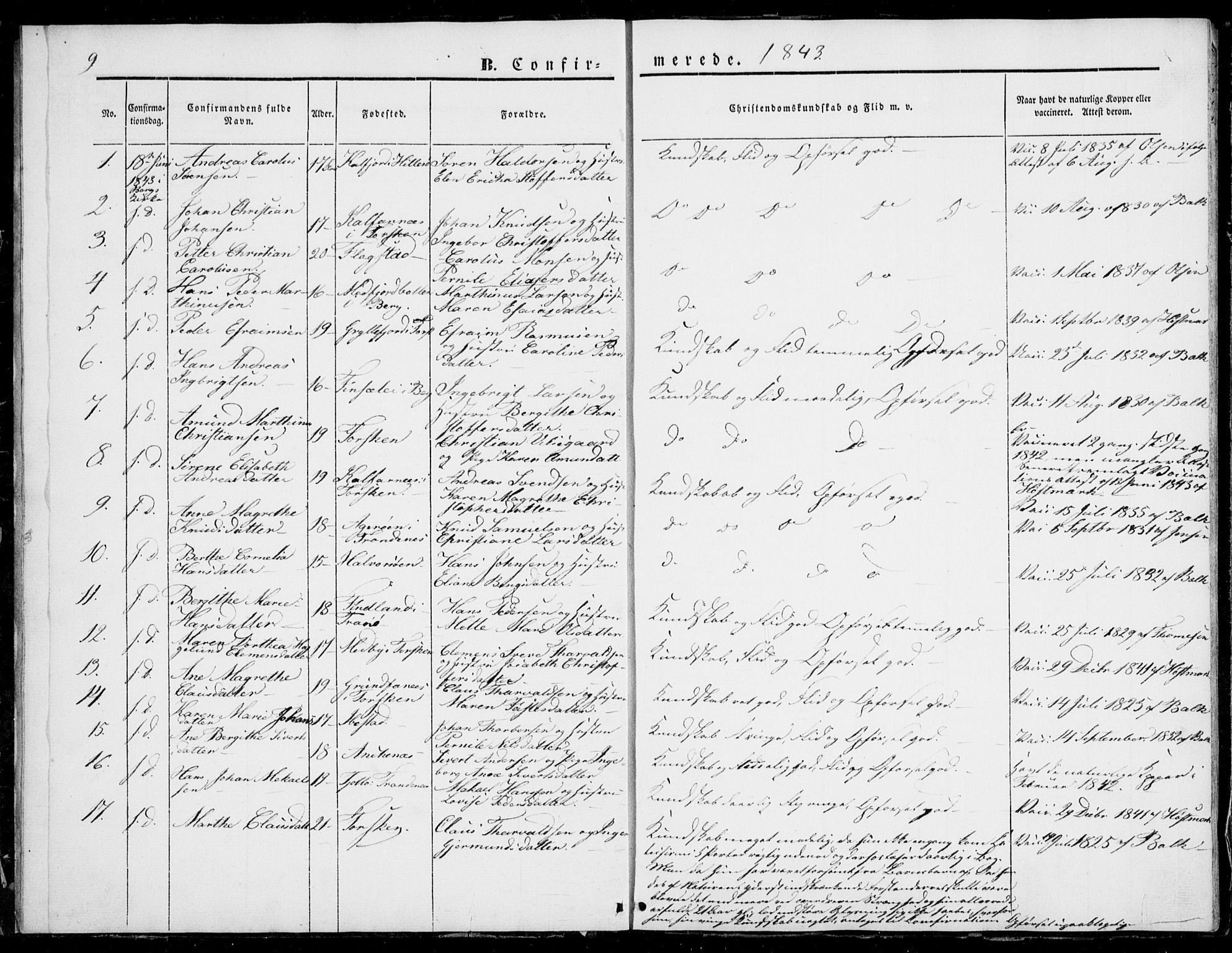 Berg sokneprestkontor, SATØ/S-1318/G/Ga/Gab/L0001klokker: Parish register (copy) no. 1, 1843-1851, p. 9