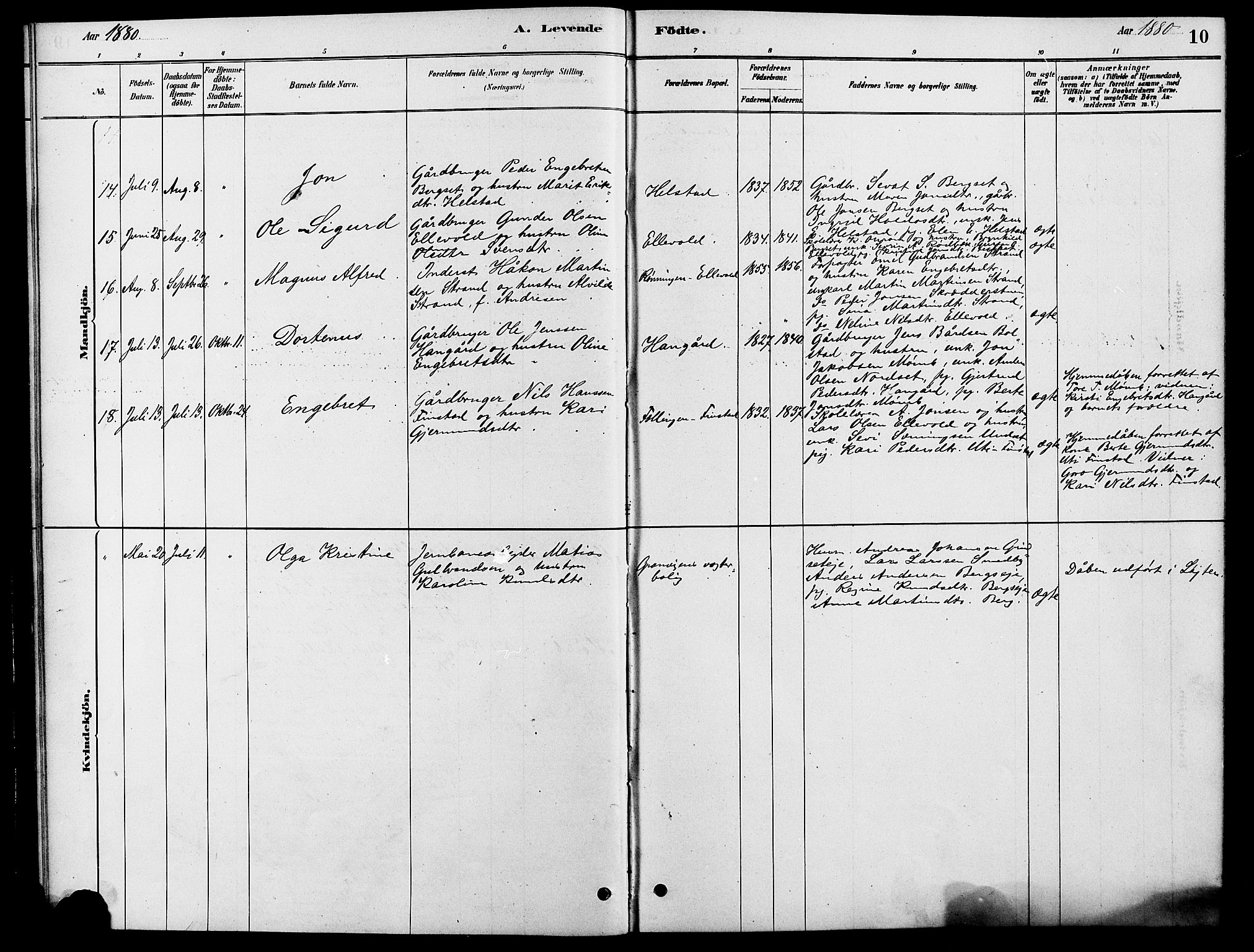 Rendalen prestekontor, AV/SAH-PREST-054/H/Ha/Hab/L0003: Parish register (copy) no. 3, 1879-1904, p. 10