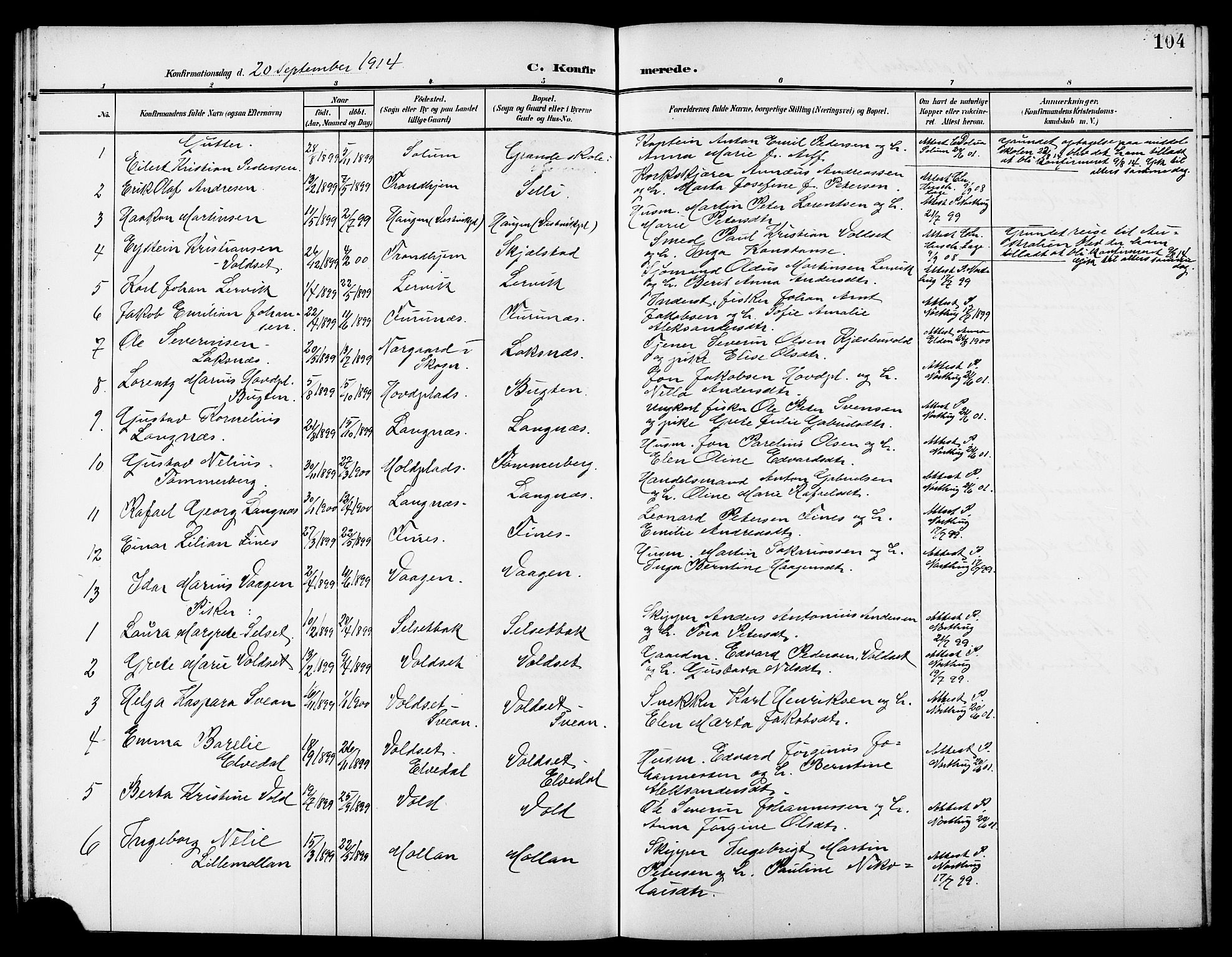 Ministerialprotokoller, klokkerbøker og fødselsregistre - Nord-Trøndelag, SAT/A-1458/744/L0424: Parish register (copy) no. 744C03, 1906-1923, p. 104