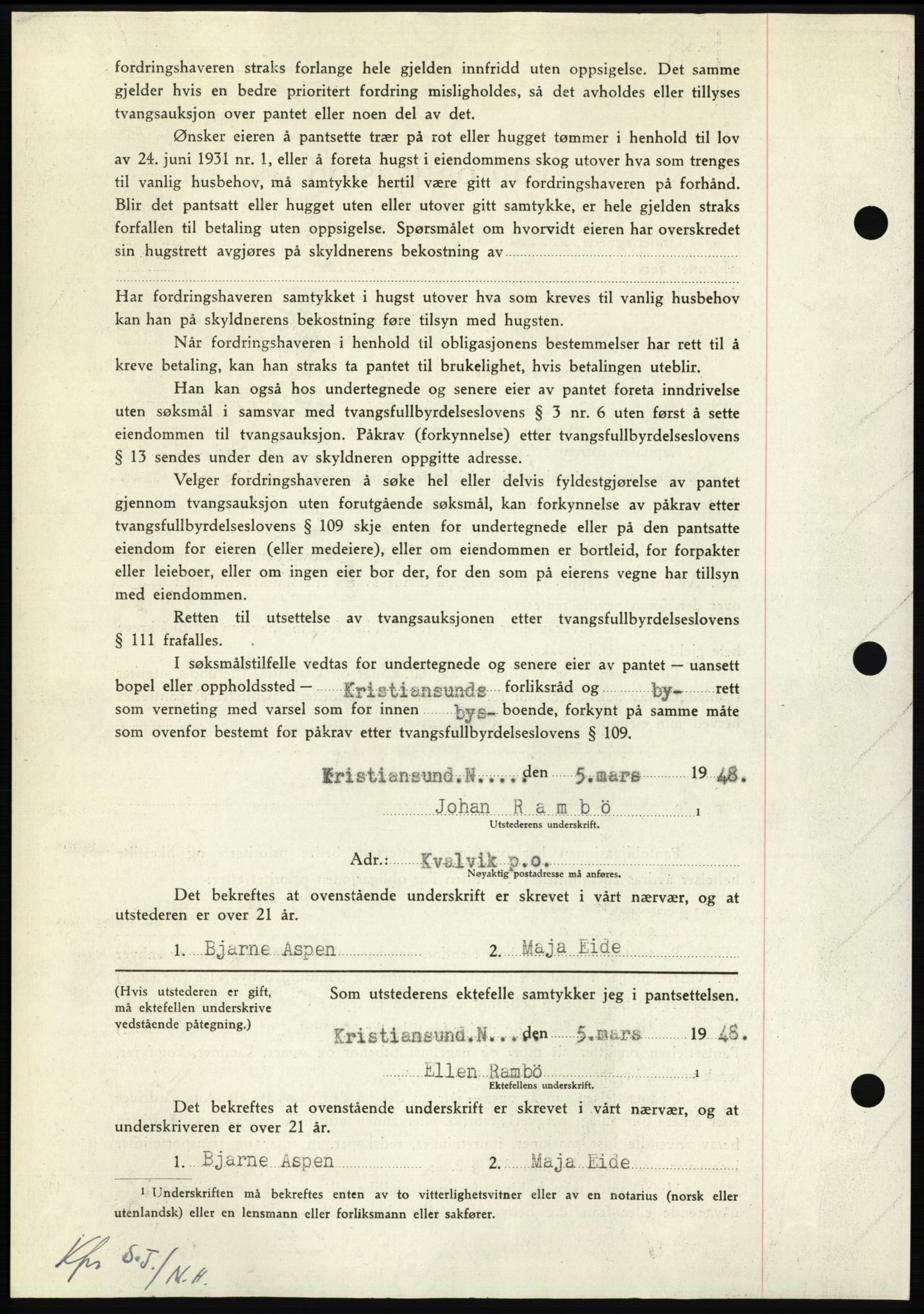 Nordmøre sorenskriveri, AV/SAT-A-4132/1/2/2Ca: Mortgage book no. B98, 1948-1948, Diary no: : 578/1948