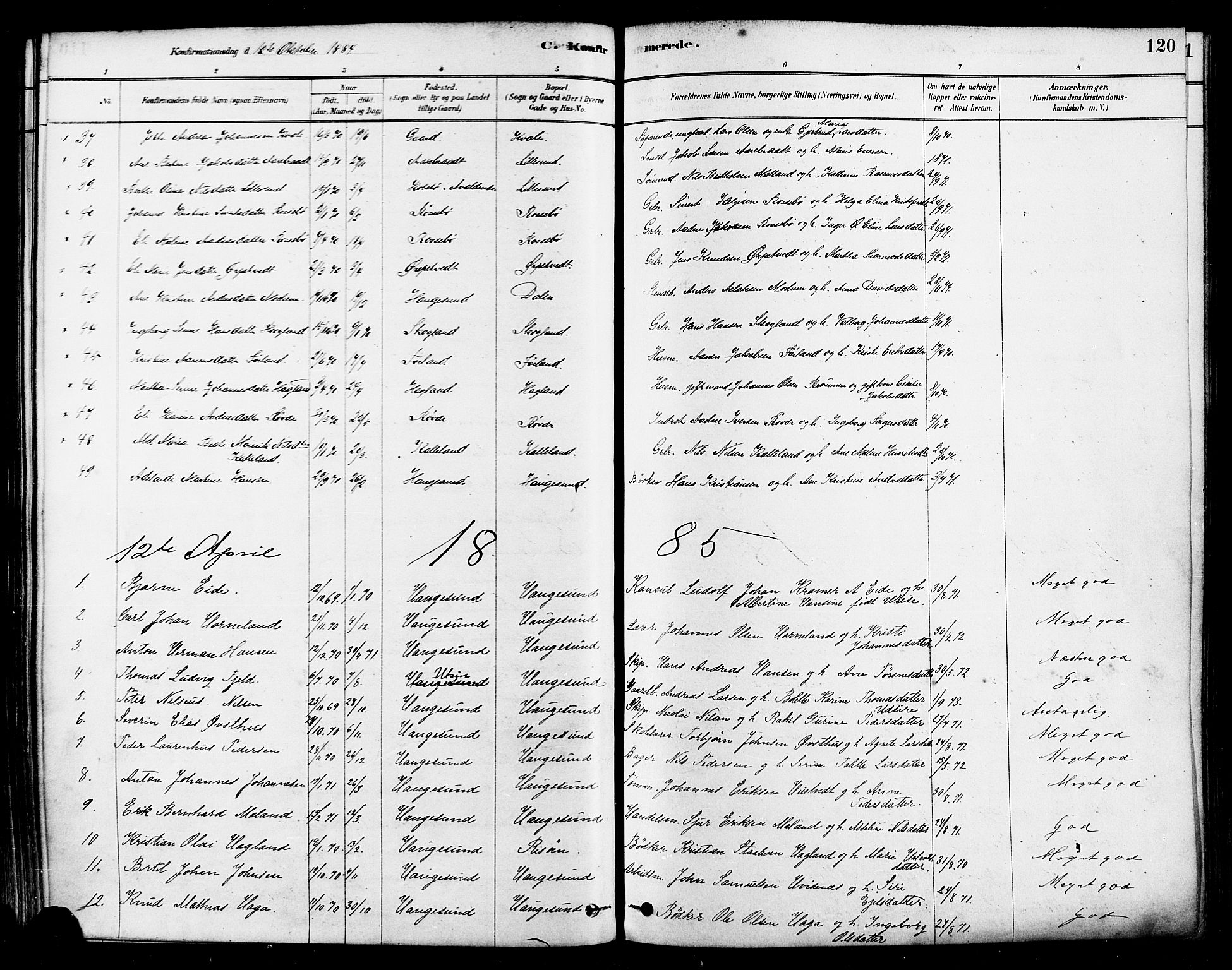 Haugesund sokneprestkontor, AV/SAST-A -101863/H/Ha/Haa/L0001: Parish register (official) no. A 1, 1878-1885, p. 120