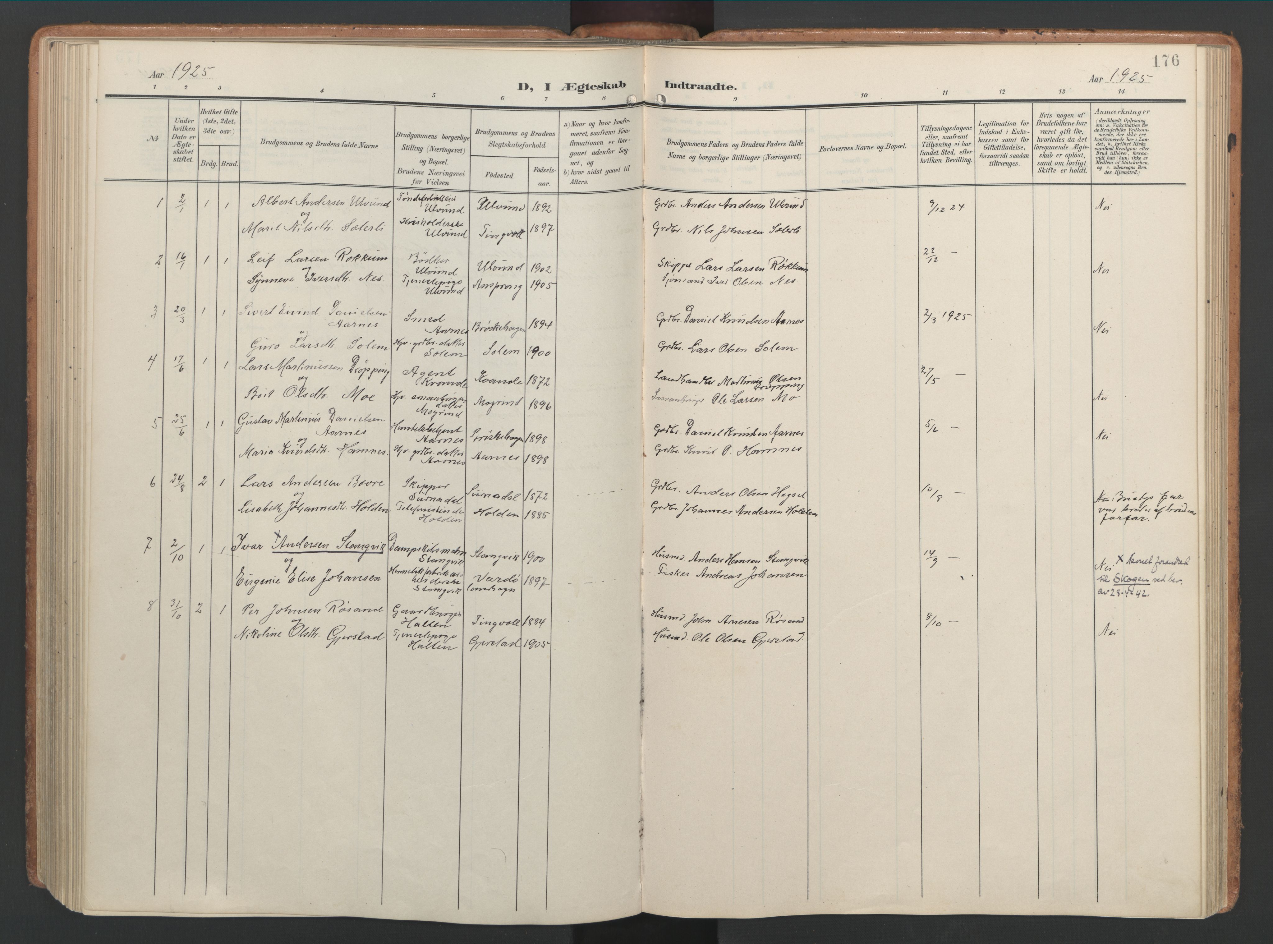 Ministerialprotokoller, klokkerbøker og fødselsregistre - Møre og Romsdal, AV/SAT-A-1454/592/L1030: Parish register (official) no. 592A08, 1901-1925, p. 176