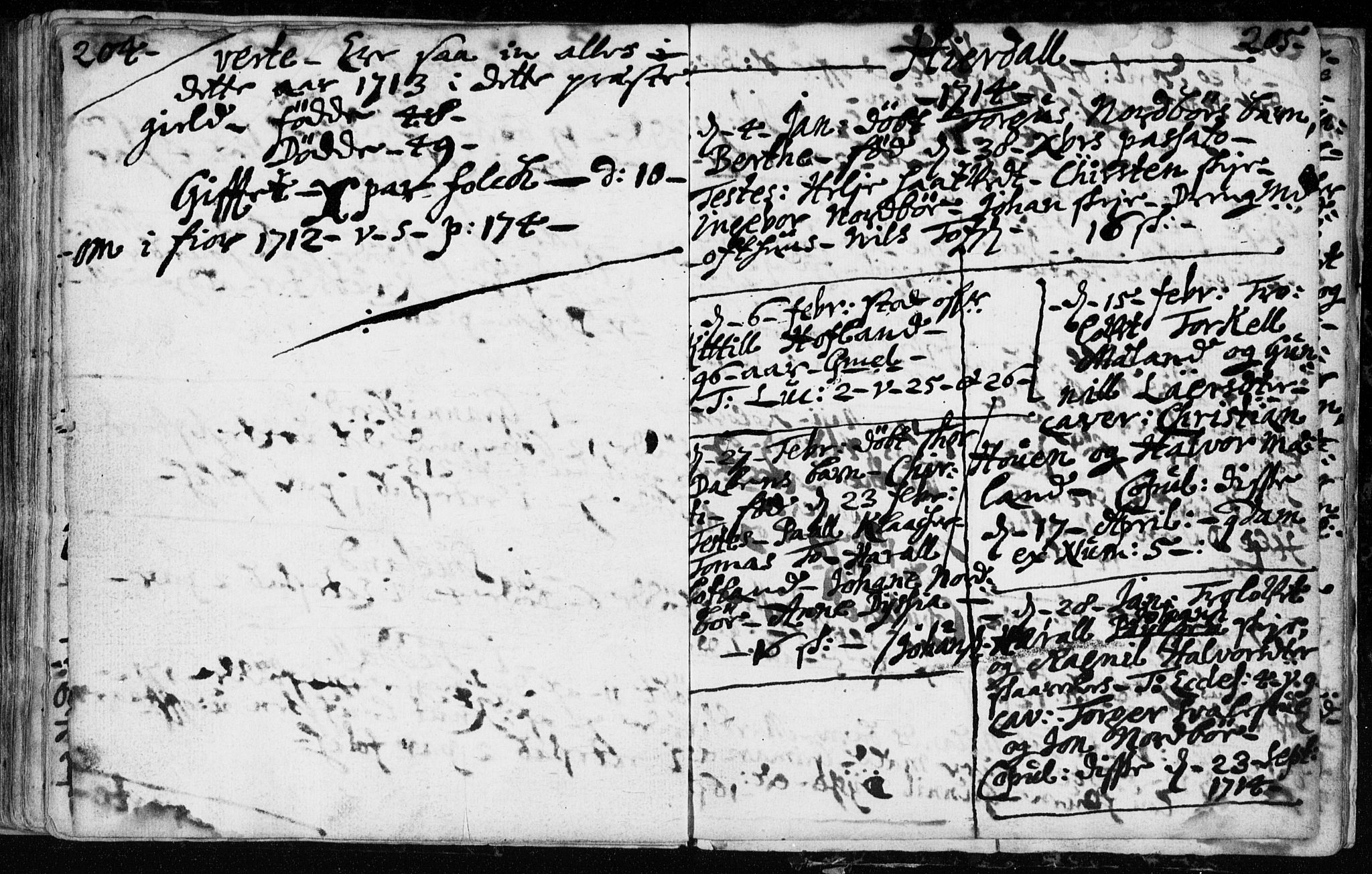 Hjartdal kirkebøker, SAKO/A-270/F/Fa/L0001: Parish register (official) no. I 1, 1685-1714, p. 204-205