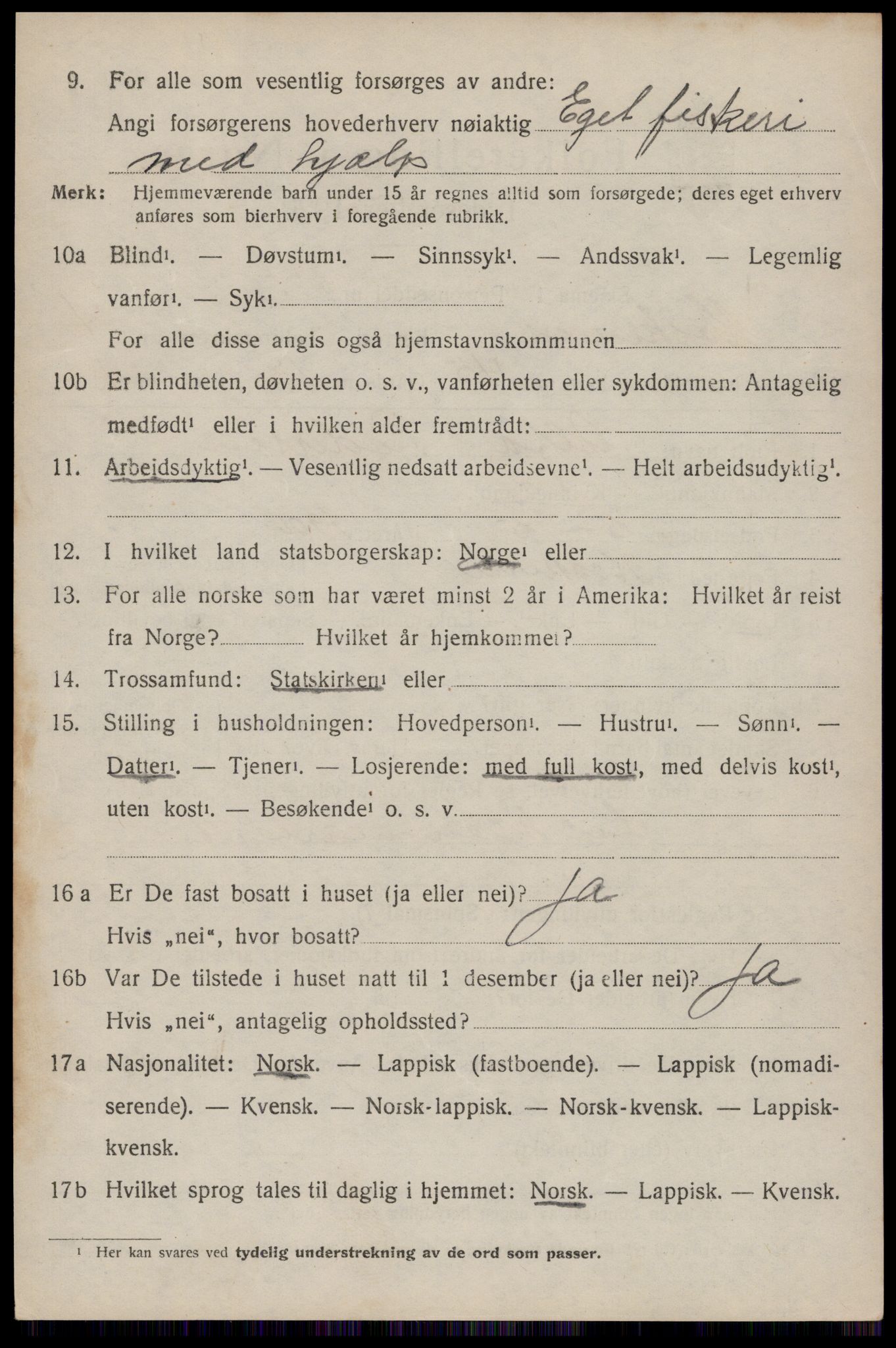 SAT, 1920 census for Moskenes, 1920, p. 3061