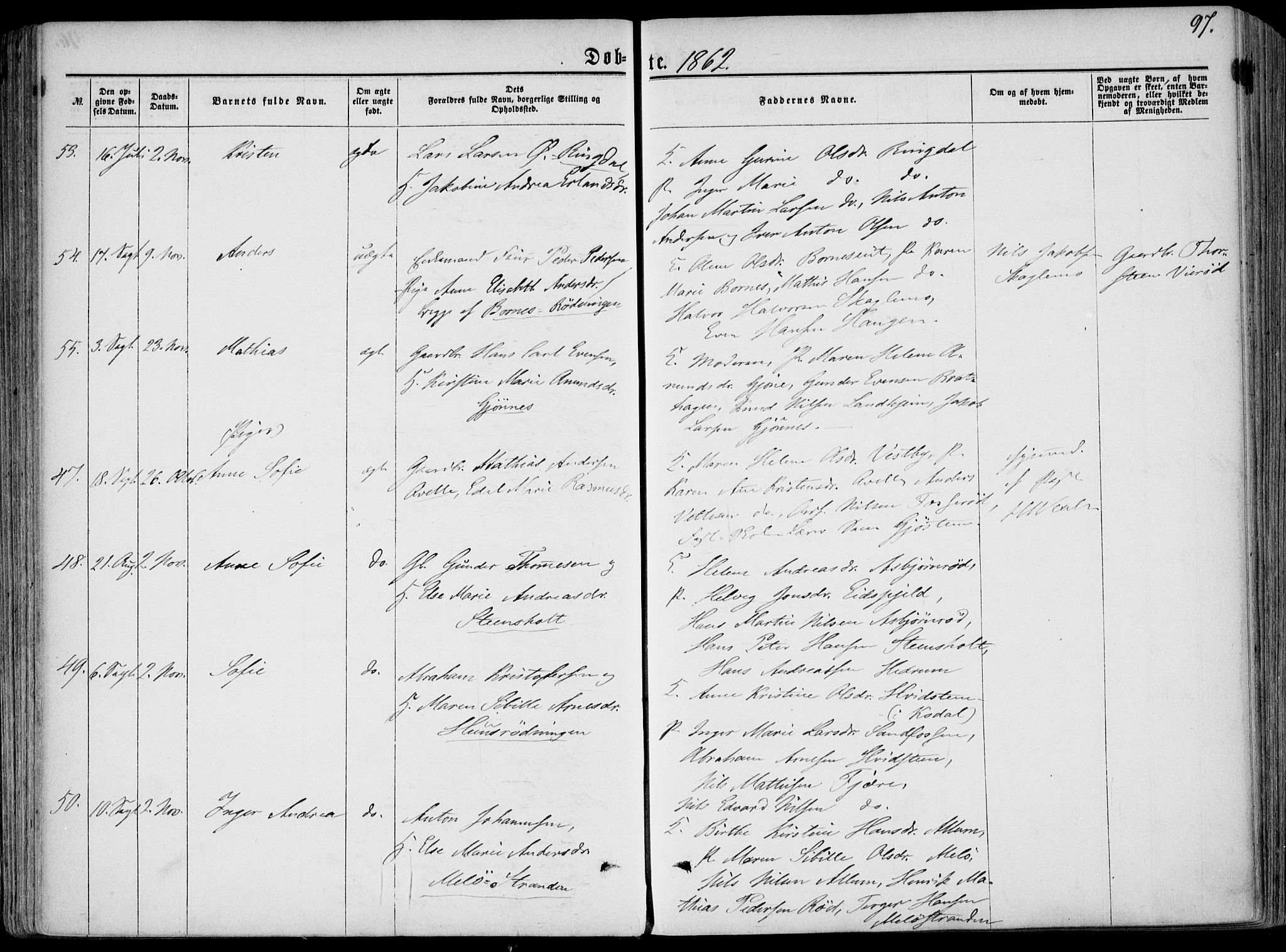 Hedrum kirkebøker, SAKO/A-344/F/Fa/L0007: Parish register (official) no. I 7, 1857-1868, p. 97