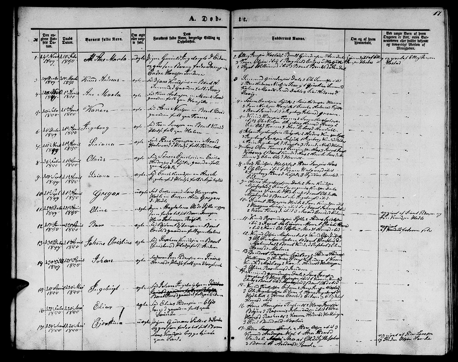 Ministerialprotokoller, klokkerbøker og fødselsregistre - Møre og Romsdal, AV/SAT-A-1454/565/L0753: Parish register (copy) no. 565C02, 1845-1870, p. 17