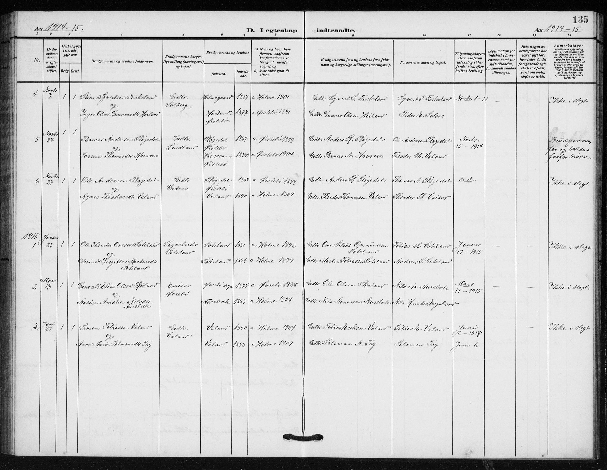 Holum sokneprestkontor, SAK/1111-0022/F/Fb/Fba/L0006: Parish register (copy) no. B 6, 1910-1936, p. 135