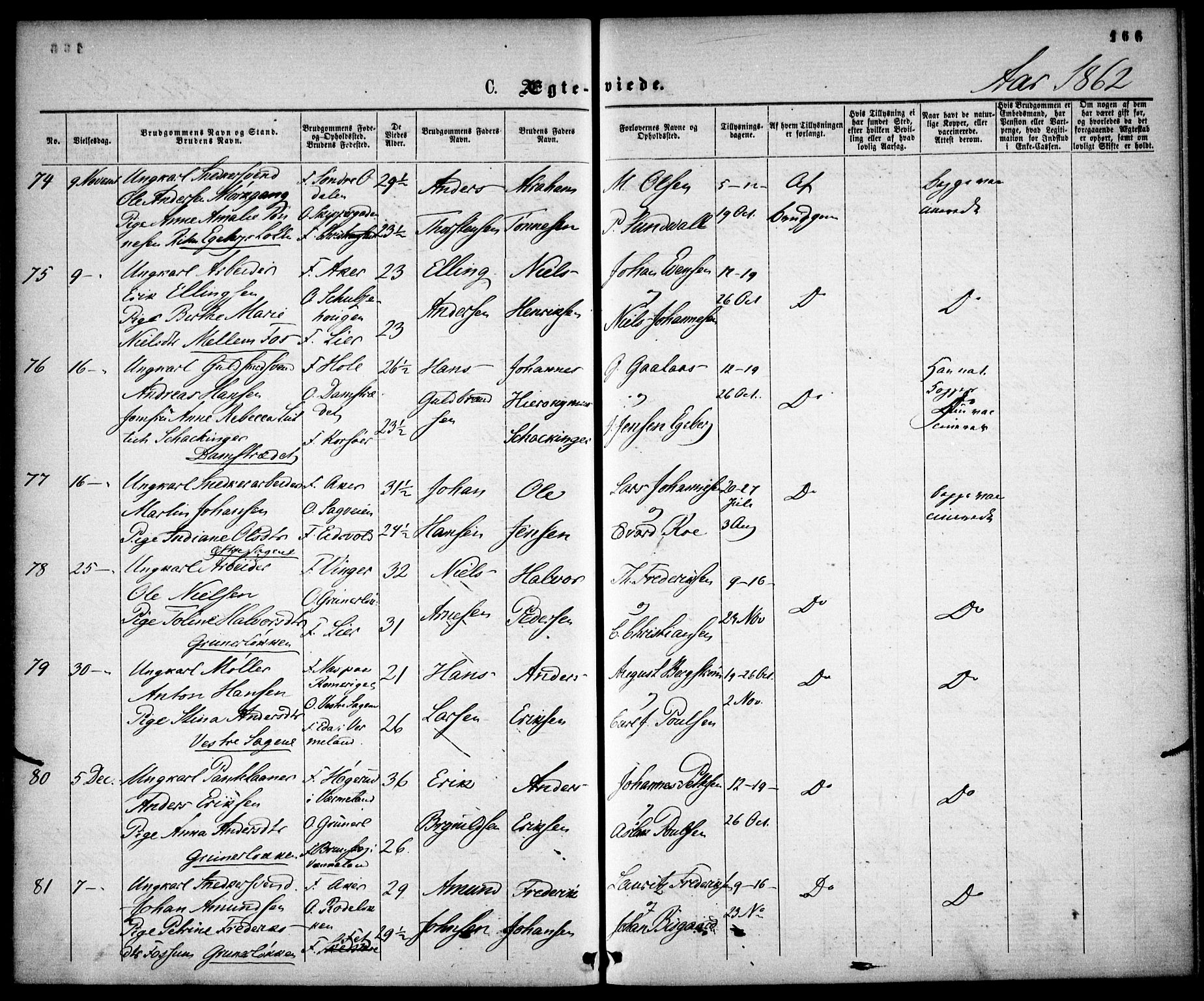Gamle Aker prestekontor Kirkebøker, SAO/A-10617a/F/L0001: Parish register (official) no. 1, 1861-1865, p. 166