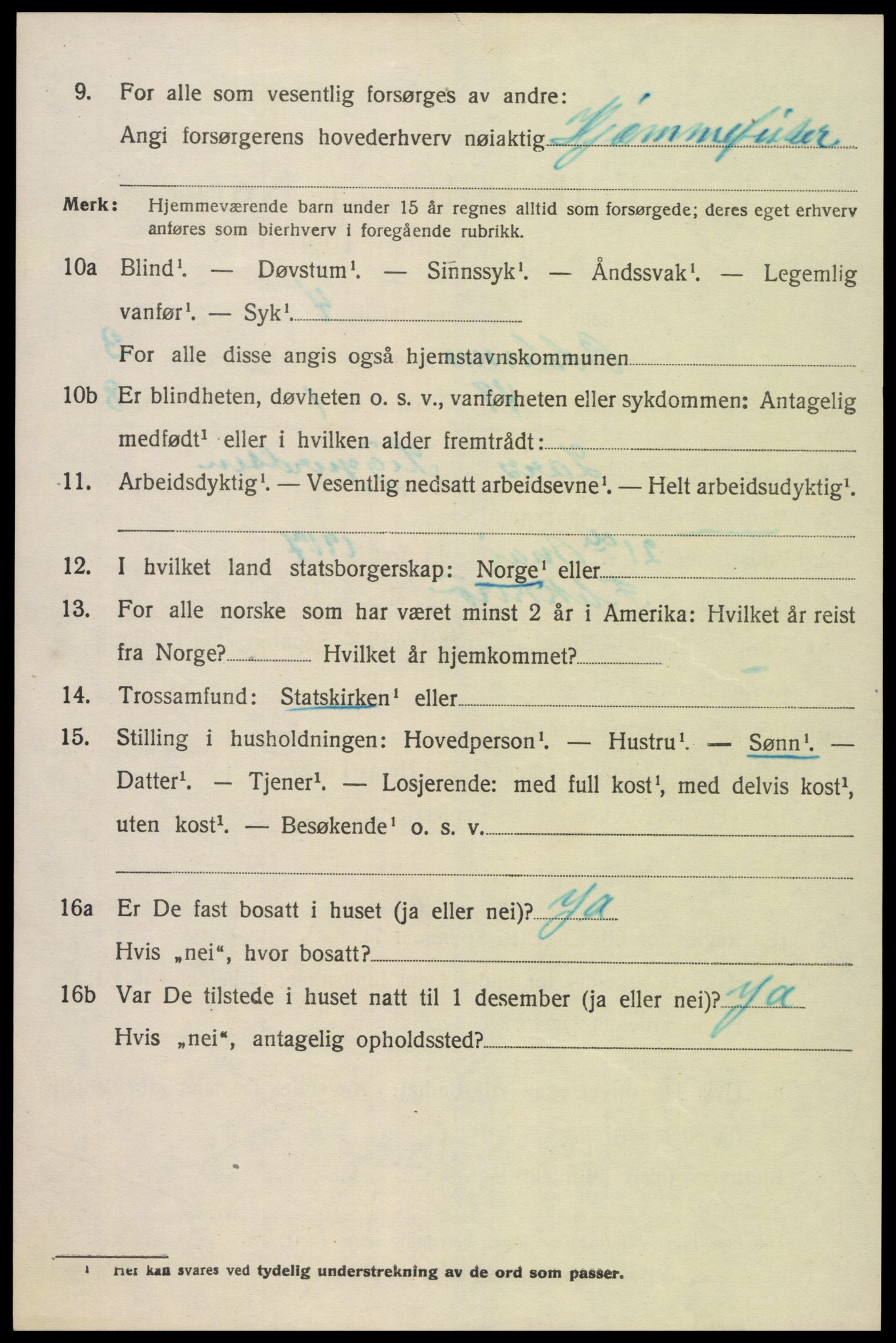 SAK, 1920 census for Oddernes, 1920, p. 3886