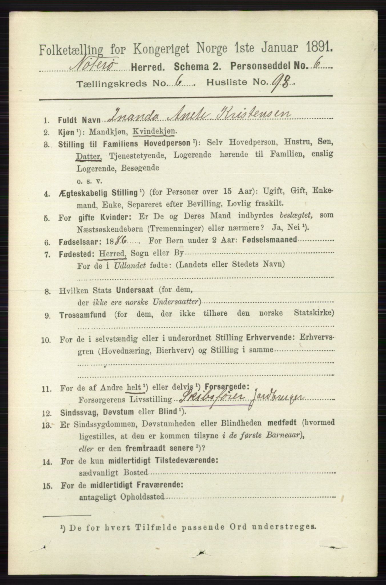 RA, 1891 census for 0722 Nøtterøy, 1891, p. 3416