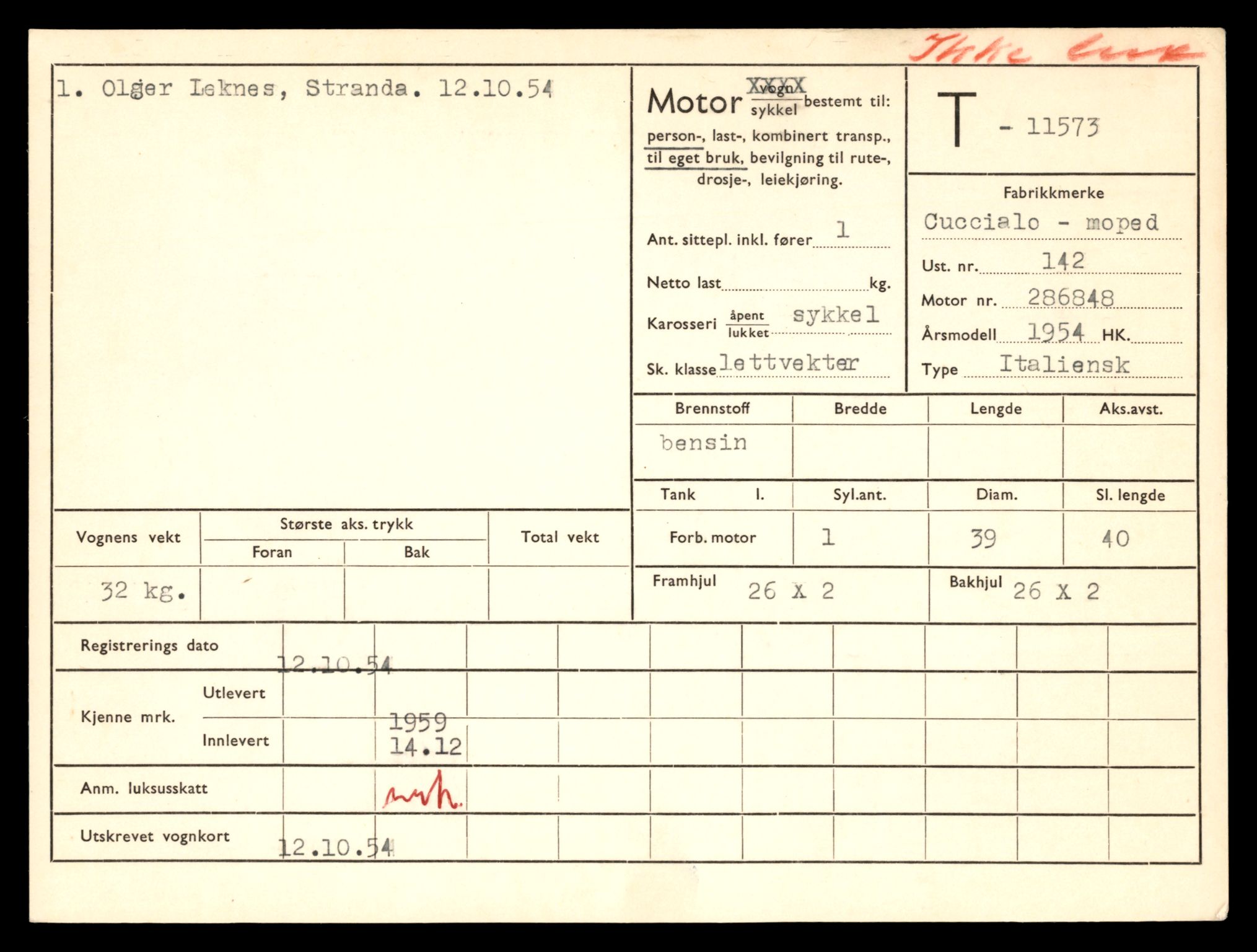 Møre og Romsdal vegkontor - Ålesund trafikkstasjon, AV/SAT-A-4099/F/Fe/L0029: Registreringskort for kjøretøy T 11430 - T 11619, 1927-1998, p. 2349