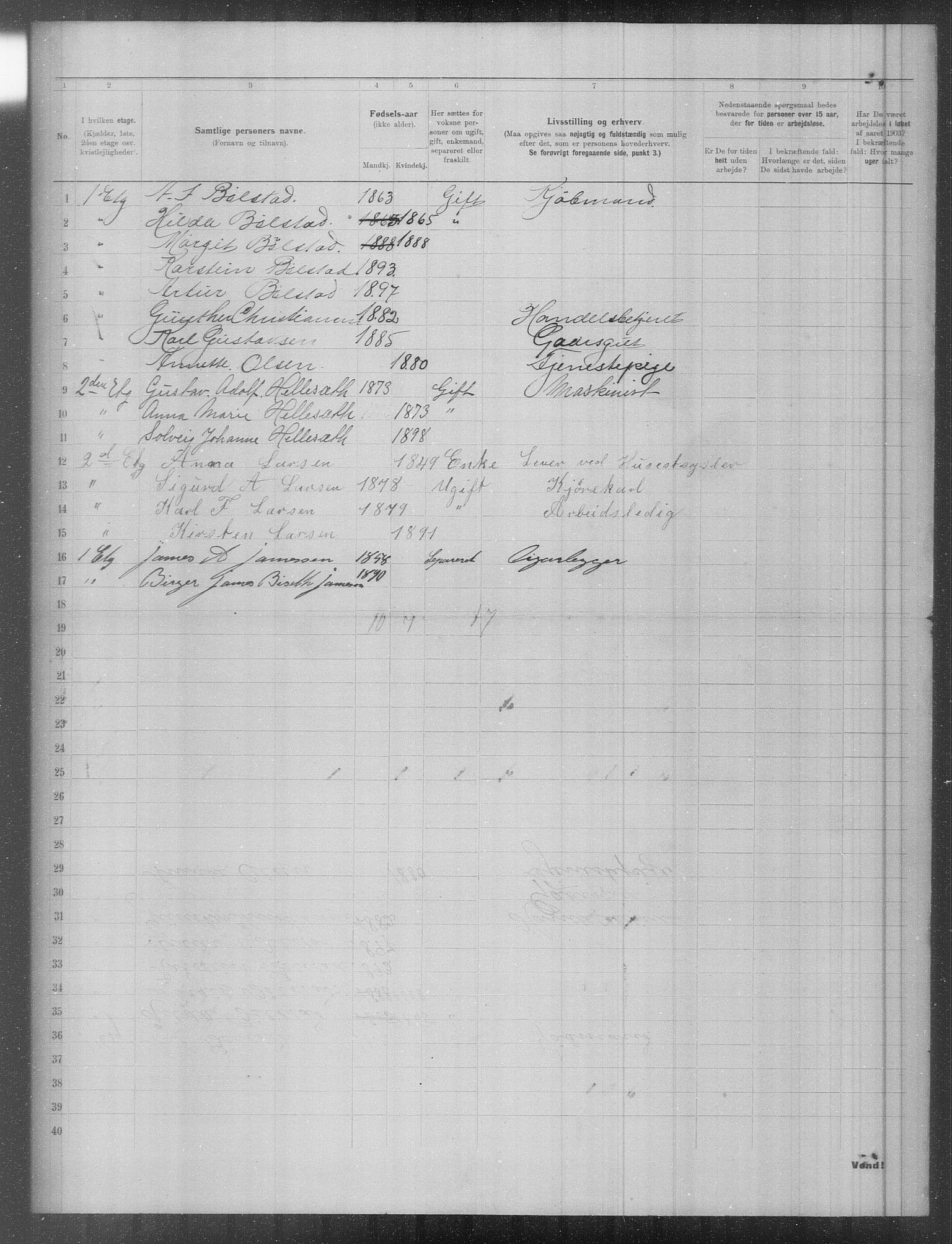 OBA, Municipal Census 1903 for Kristiania, 1903, p. 1921