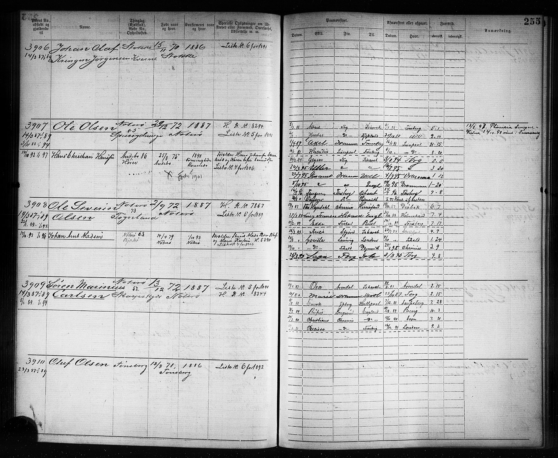 Tønsberg innrulleringskontor, AV/SAKO-A-786/F/Fb/L0007: Annotasjonsrulle Patent nr. 2636-5150, 1881-1892, p. 256