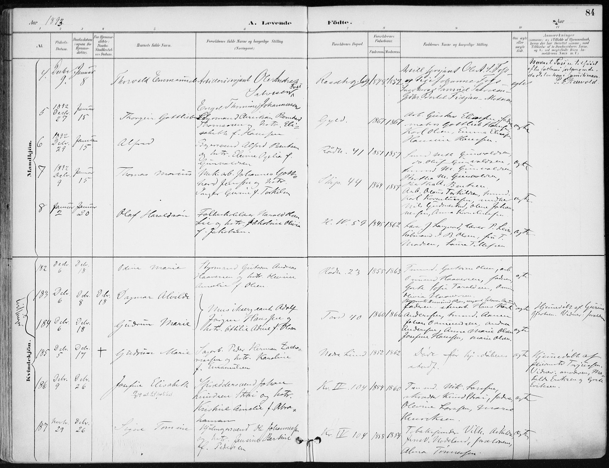 Kristiansand domprosti, SAK/1112-0006/F/Fa/L0019: Parish register (official) no. A 18, 1890-1897, p. 84