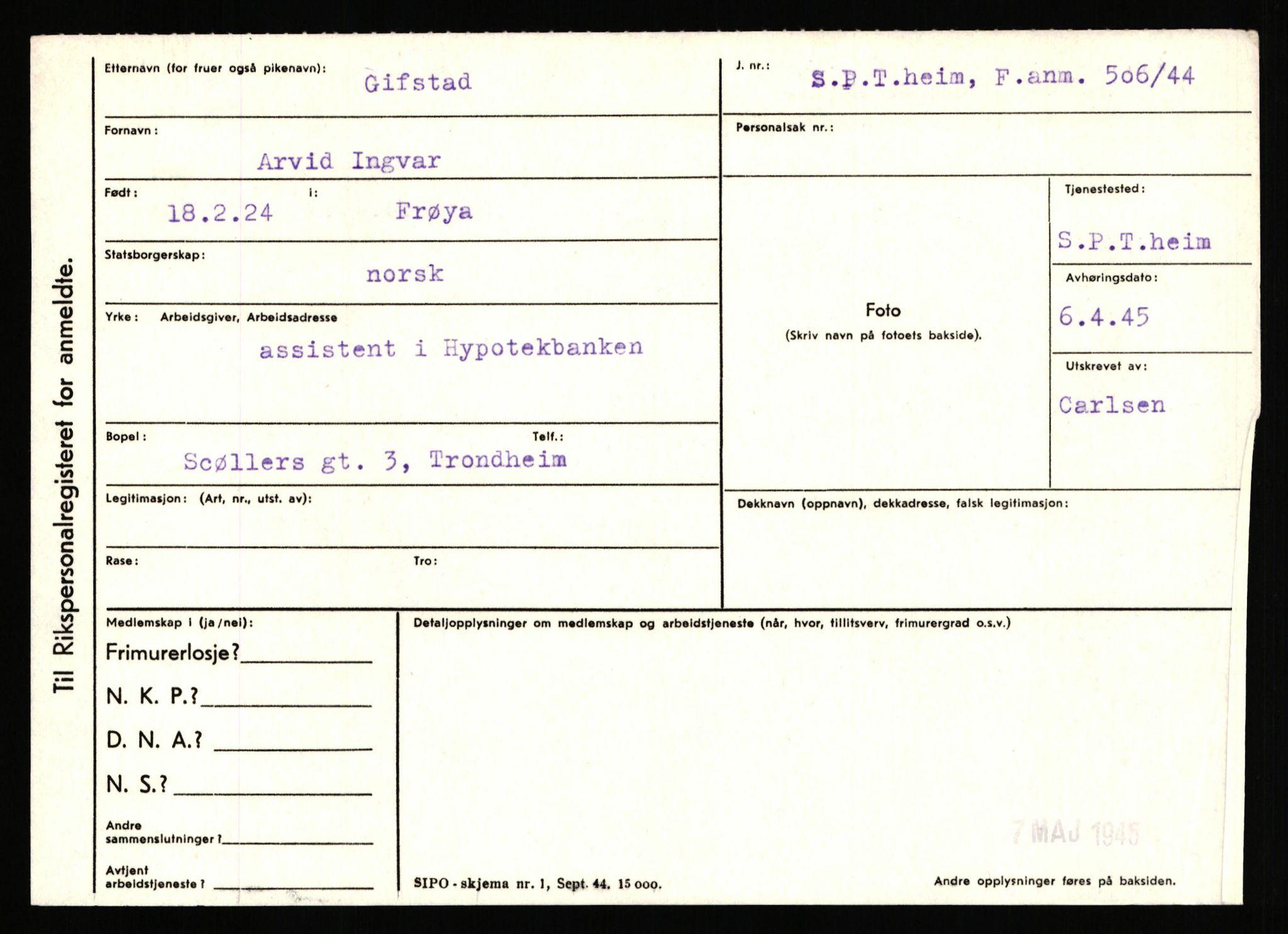 Statspolitiet - Hovedkontoret / Osloavdelingen, AV/RA-S-1329/C/Ca/L0005: Furali - Hamula, 1943-1945, p. 816