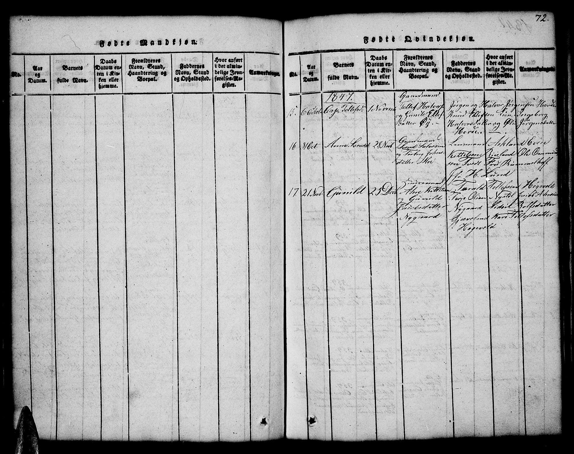 Åmli sokneprestkontor, AV/SAK-1111-0050/F/Fb/Fbc/L0001: Parish register (copy) no. B 1, 1816-1867, p. 72