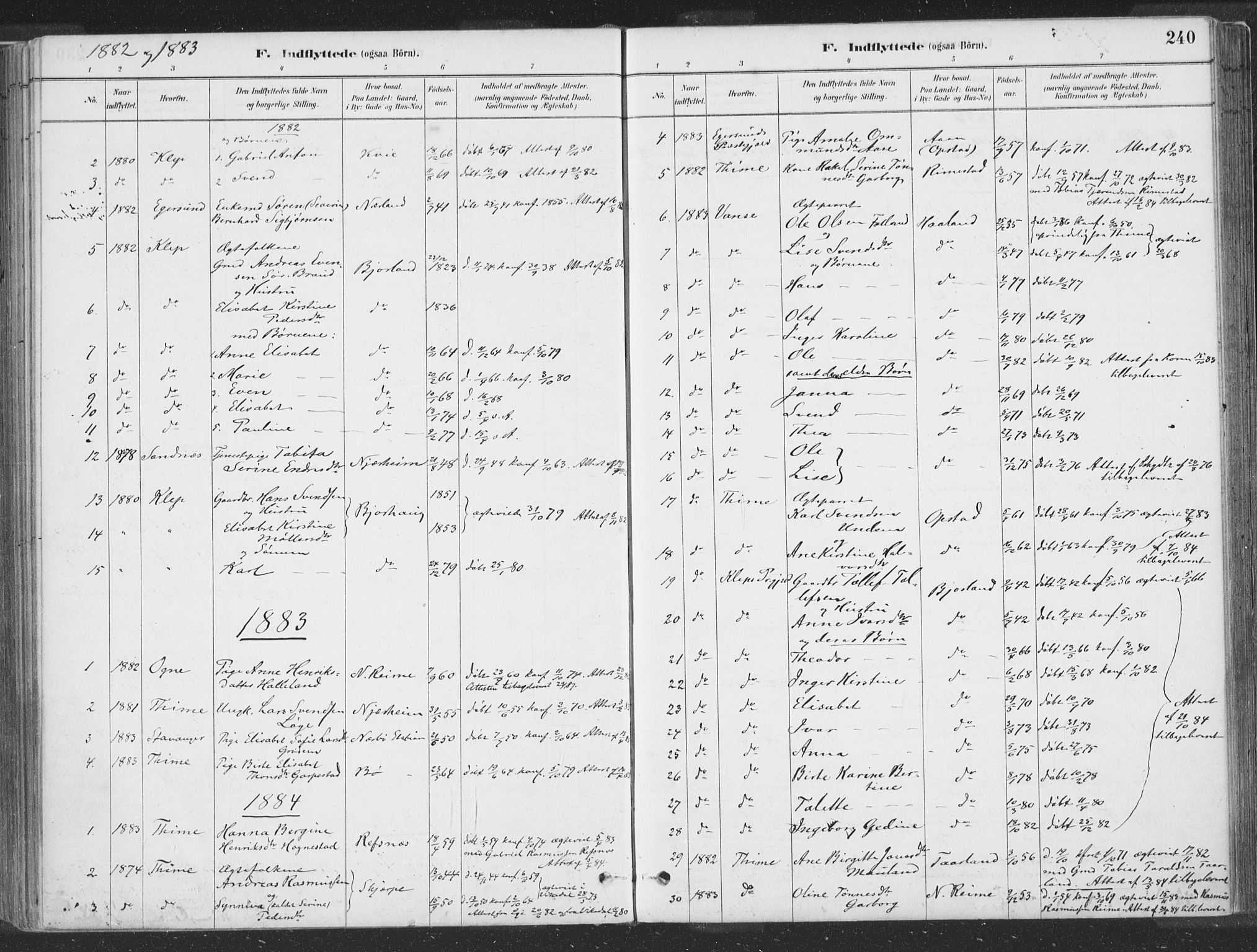 Hå sokneprestkontor, AV/SAST-A-101801/001/30BA/L0010: Parish register (official) no. A 9, 1879-1896, p. 240