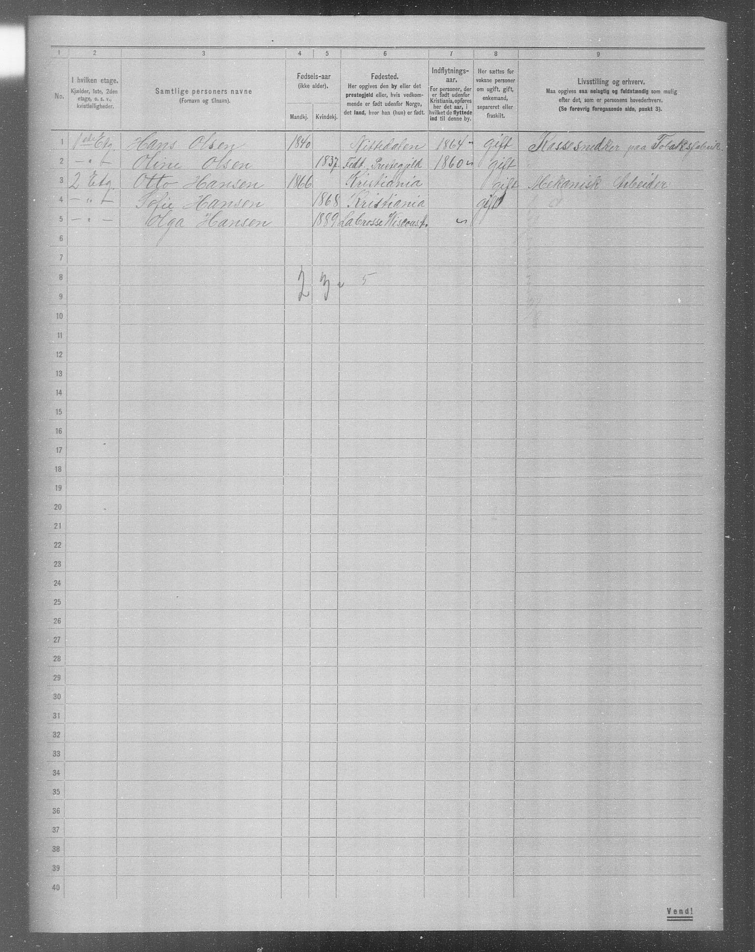 OBA, Municipal Census 1904 for Kristiania, 1904, p. 6853