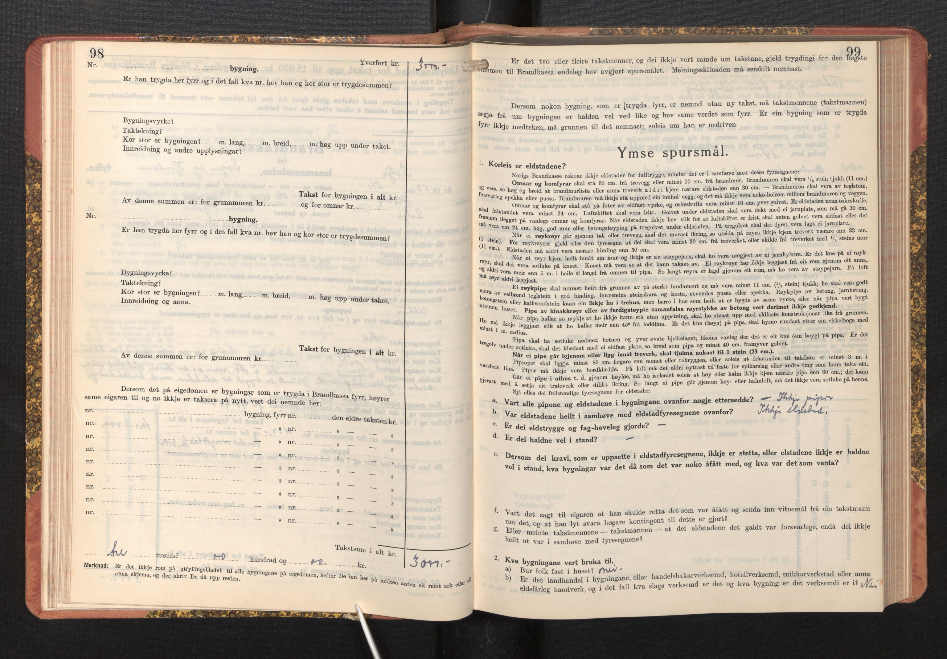 Lensmannen i Selje, AV/SAB-A-29701/0012/L0004: Branntakstprotokoll, skjematakst, 1937-1953, p. 98-99