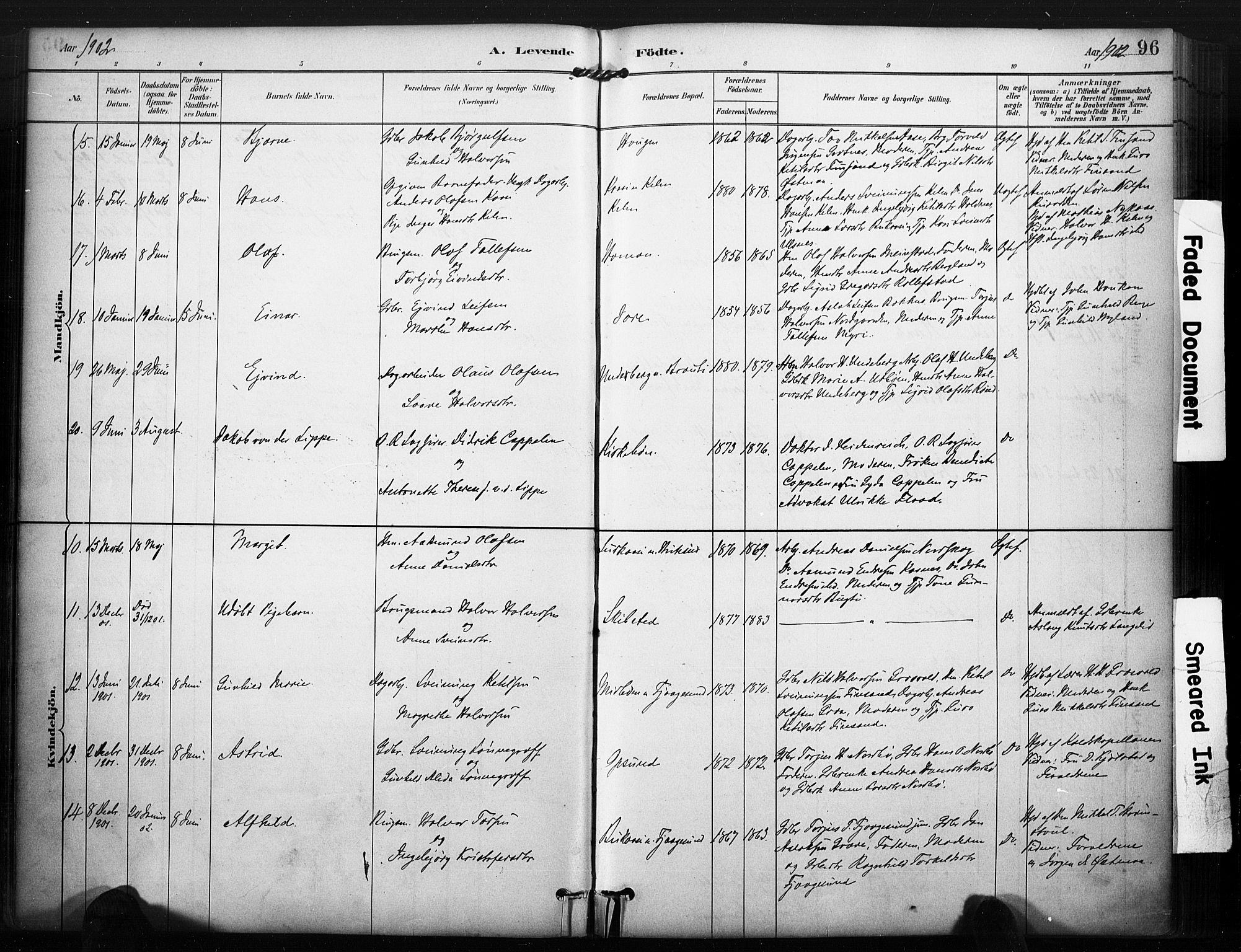 Kviteseid kirkebøker, SAKO/A-276/F/Fa/L0008: Parish register (official) no. I 8, 1882-1903, p. 96