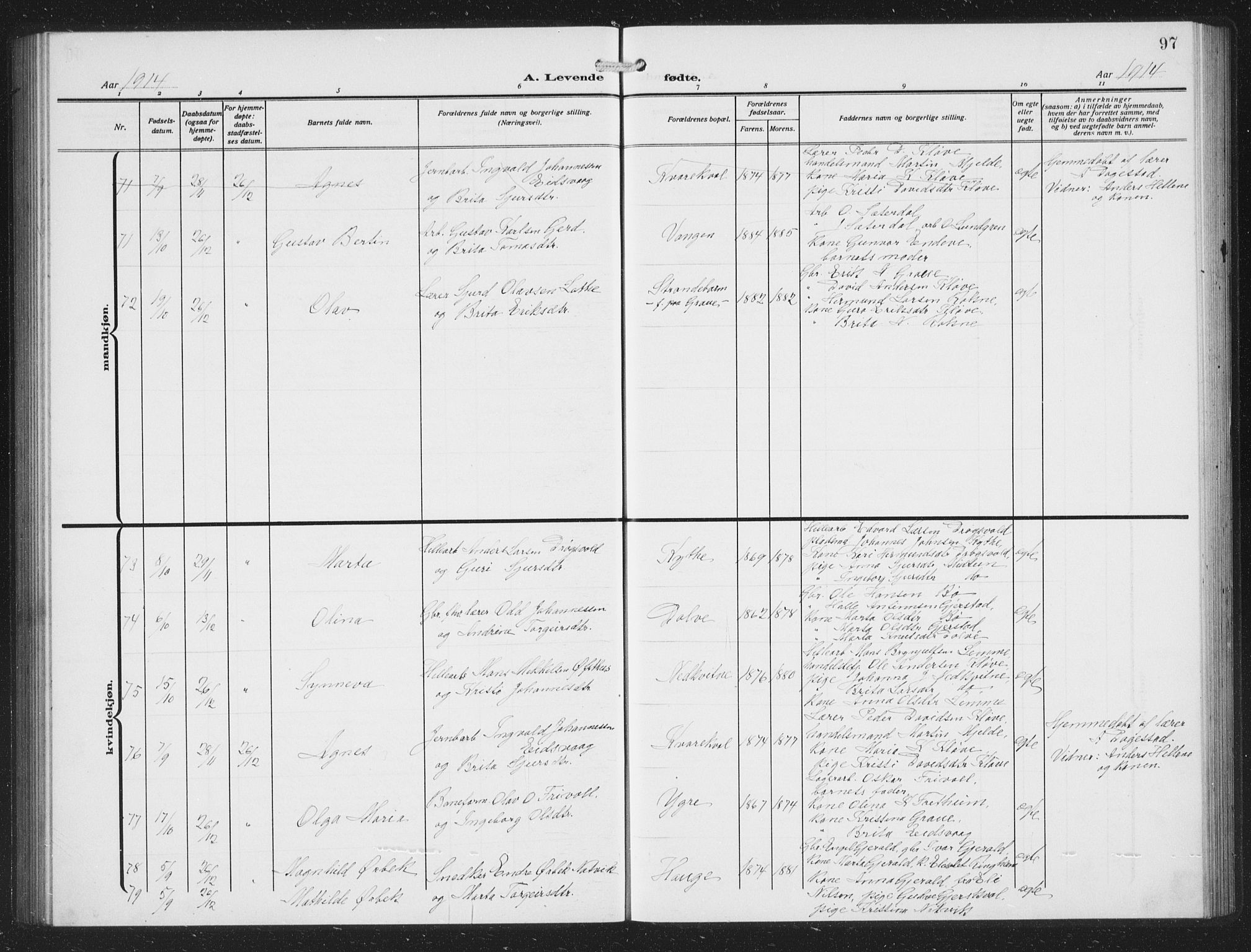 Voss sokneprestembete, AV/SAB-A-79001/H/Hab: Parish register (copy) no. C 3, 1909-1920, p. 97