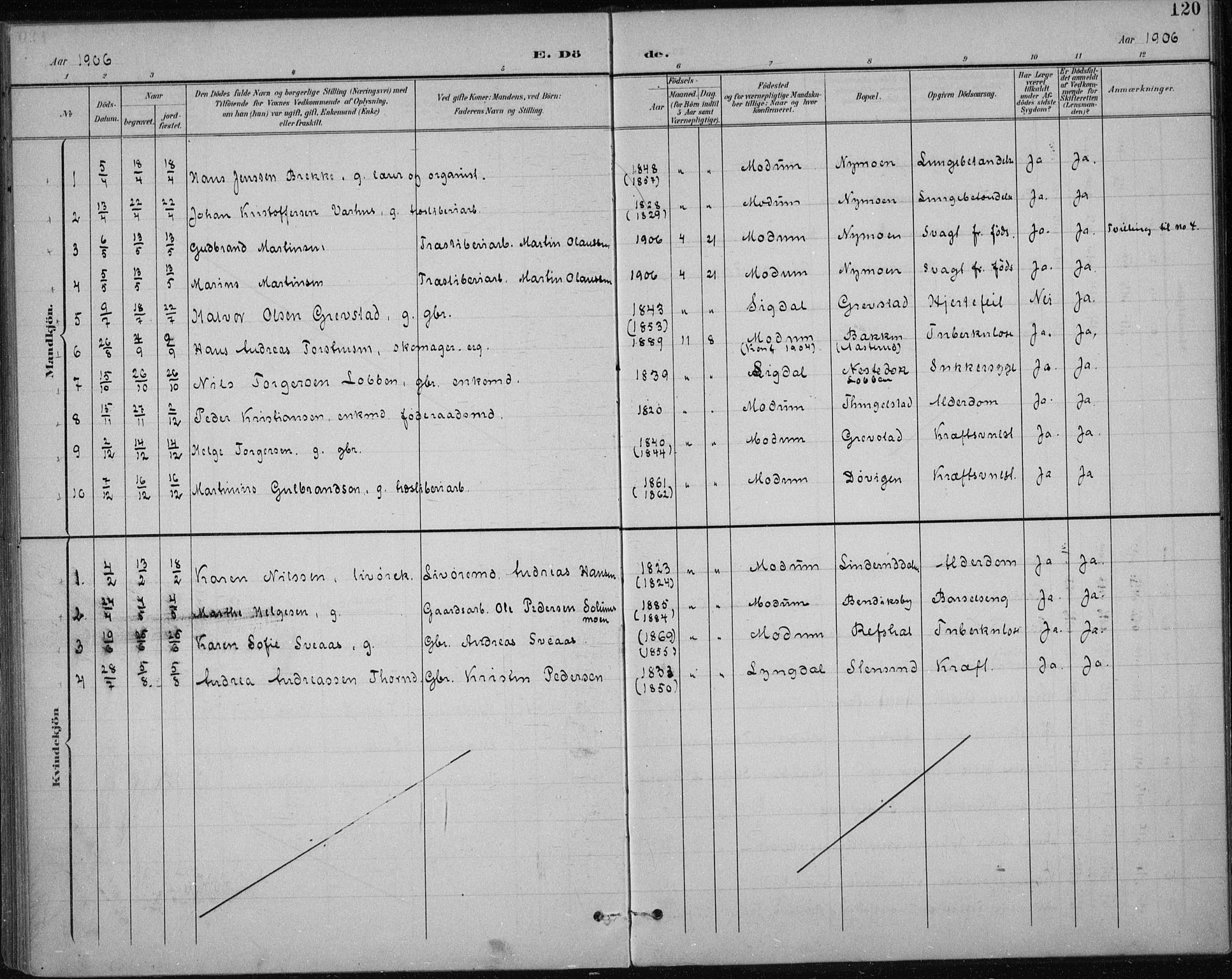 Modum kirkebøker, AV/SAKO-A-234/F/Fa/L0017: Parish register (official) no. 17, 1900-1915, p. 120