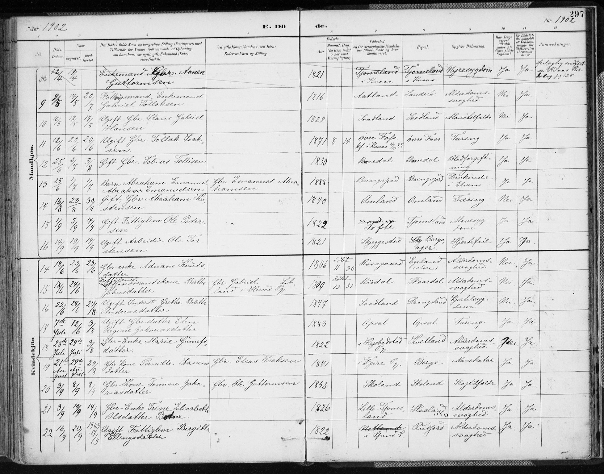 Lyngdal sokneprestkontor, SAK/1111-0029/F/Fa/Fac/L0012: Parish register (official) no. A 12, 1894-1918, p. 297