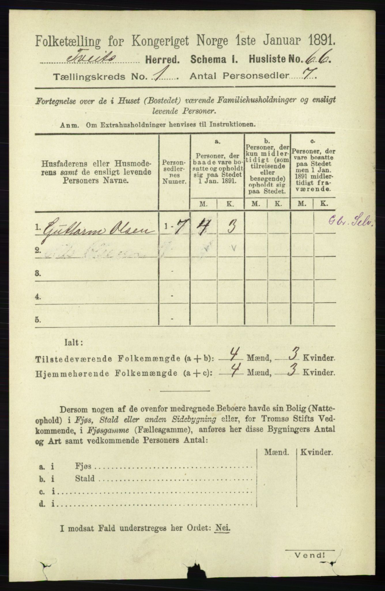 RA, 1891 census for 1013 Tveit, 1891, p. 82