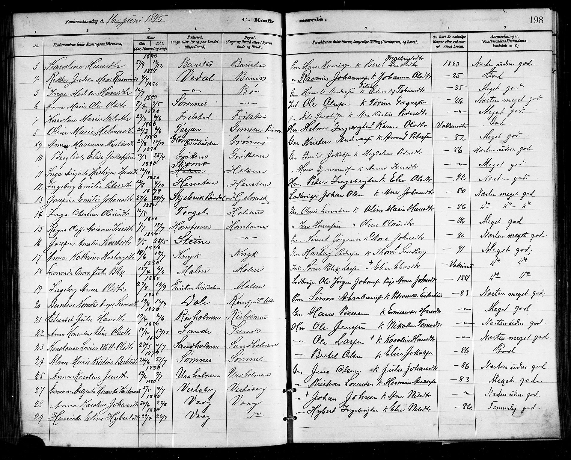 Ministerialprotokoller, klokkerbøker og fødselsregistre - Nordland, SAT/A-1459/812/L0188: Parish register (copy) no. 812C06, 1884-1912, p. 198