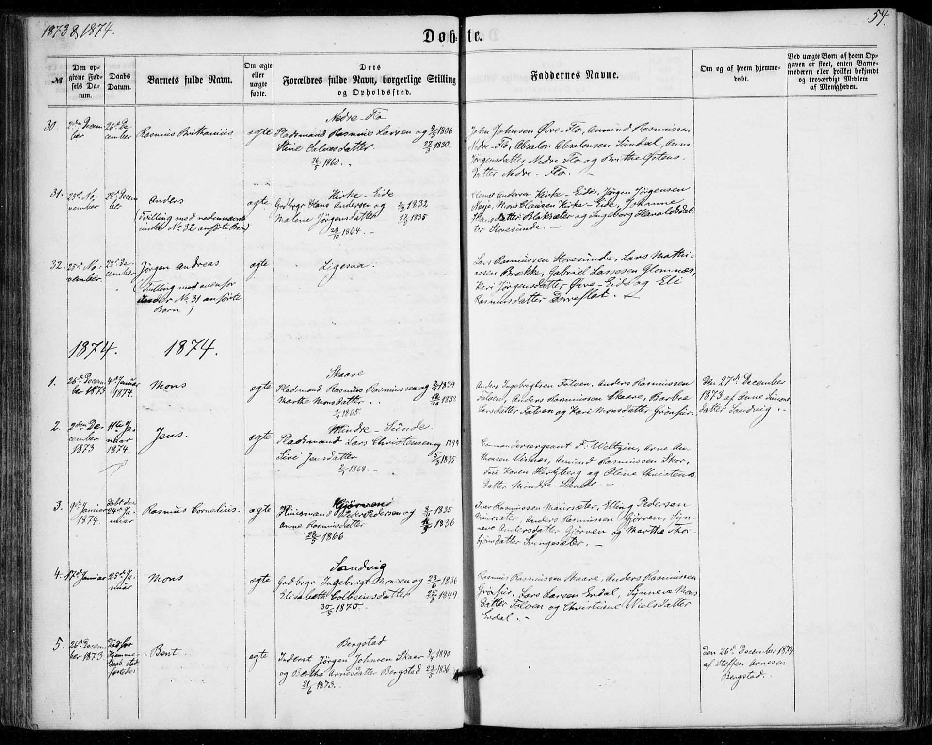 Stryn Sokneprestembete, SAB/A-82501: Parish register (official) no. A 3, 1862-1877, p. 54