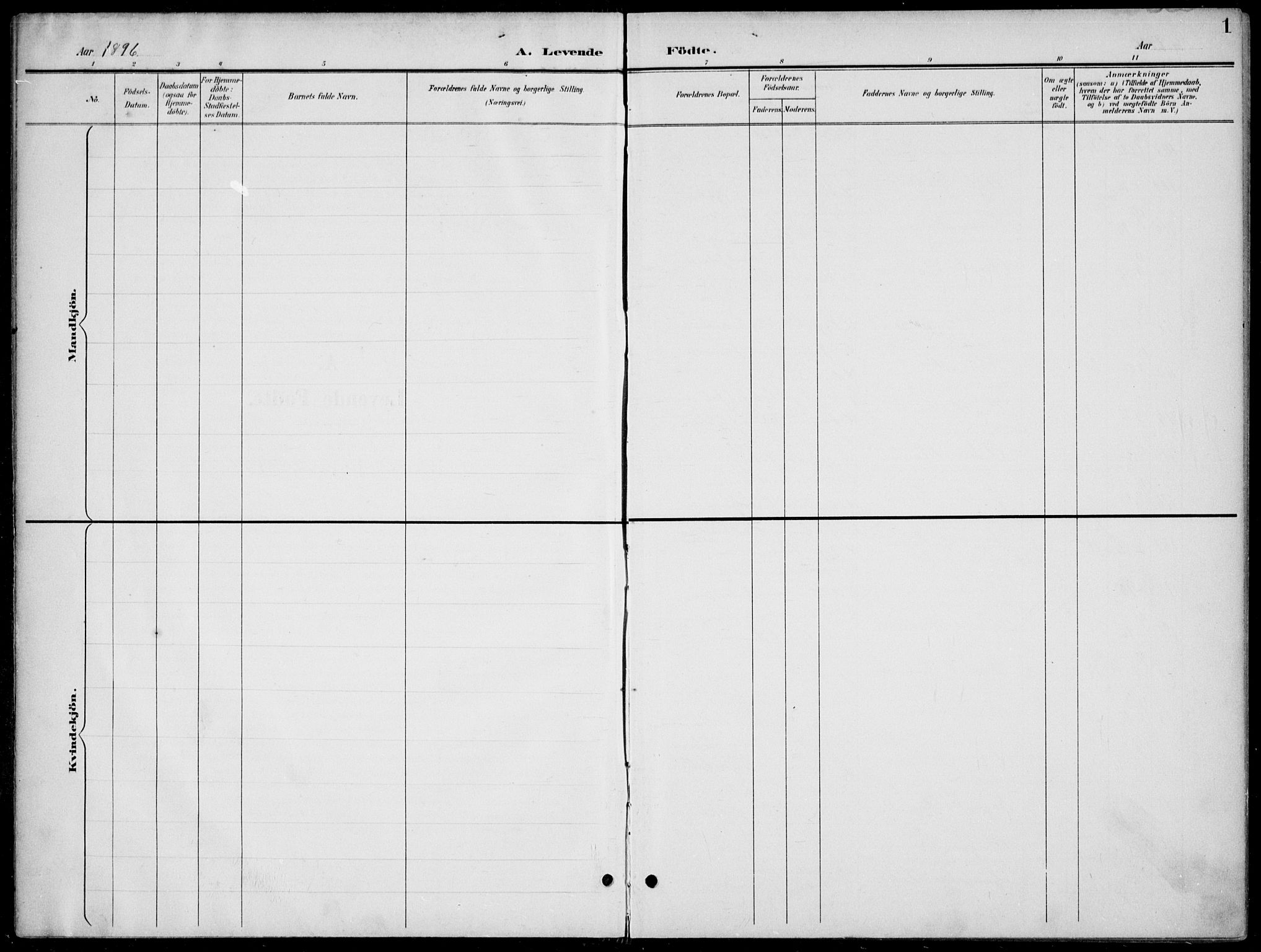 Kristiansand domprosti, AV/SAK-1112-0006/F/Fb/L0018: Parish register (copy) no. B 18, 1896-1905, p. 1