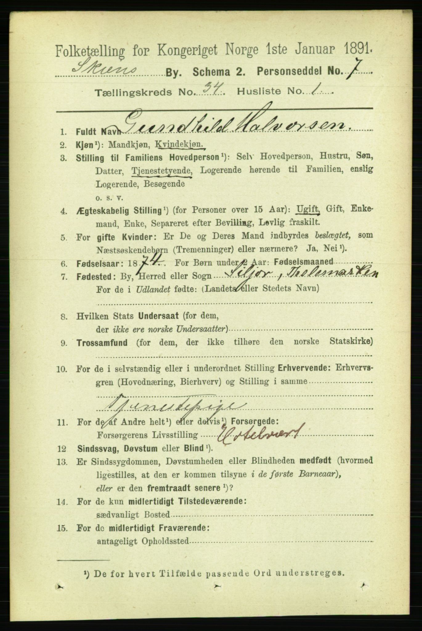 RA, 1891 census for 0806 Skien, 1891, p. 7714