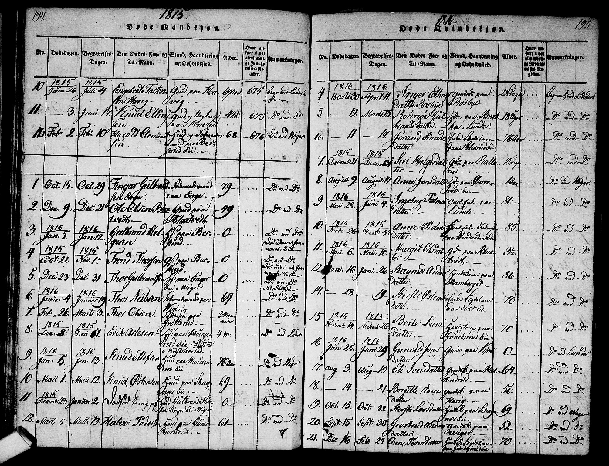 Norderhov kirkebøker, AV/SAKO-A-237/G/Ga/L0003: Parish register (copy) no. I 3 /2, 1814-1876, p. 194-195