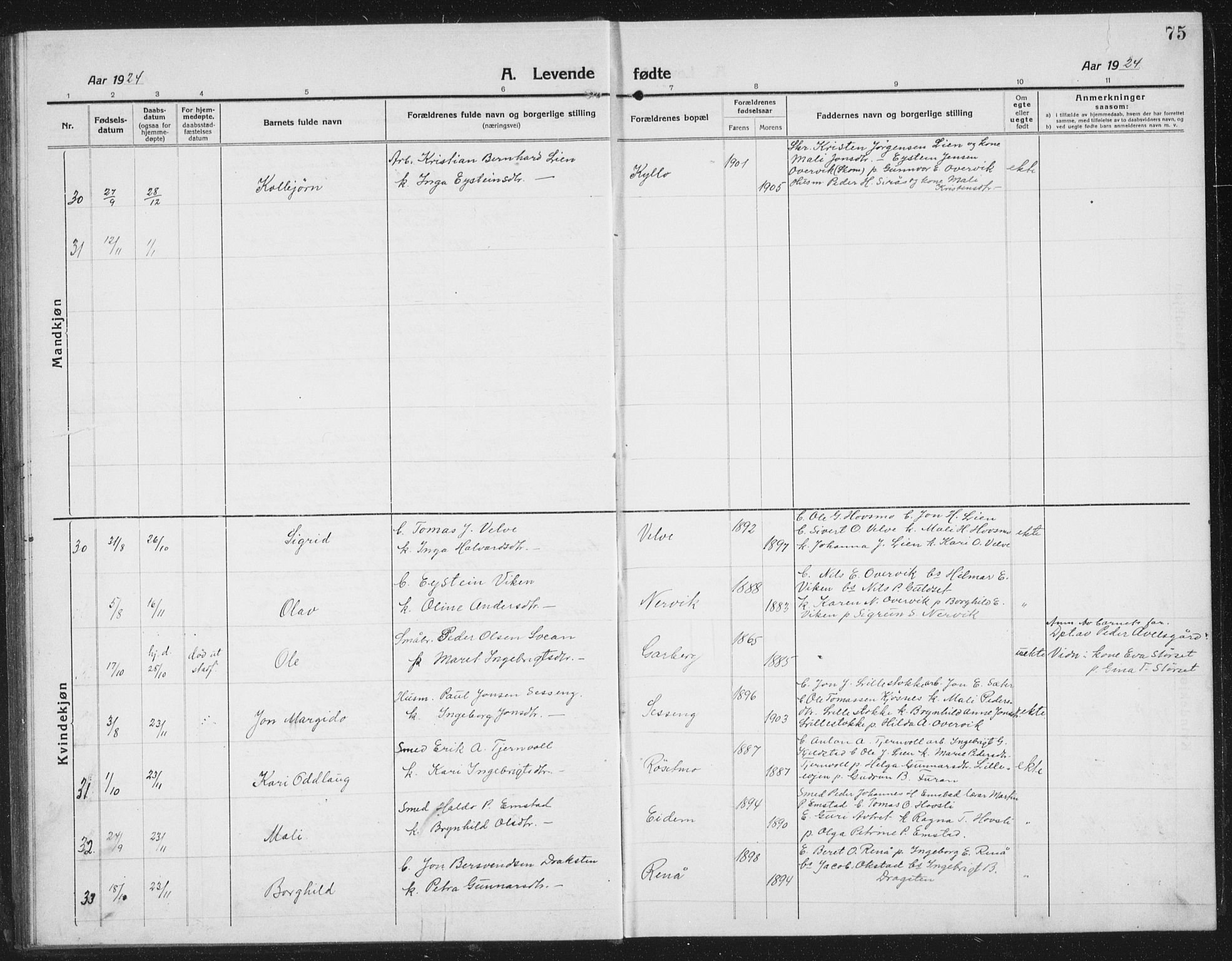 Ministerialprotokoller, klokkerbøker og fødselsregistre - Sør-Trøndelag, SAT/A-1456/695/L1158: Parish register (copy) no. 695C09, 1913-1940, p. 75