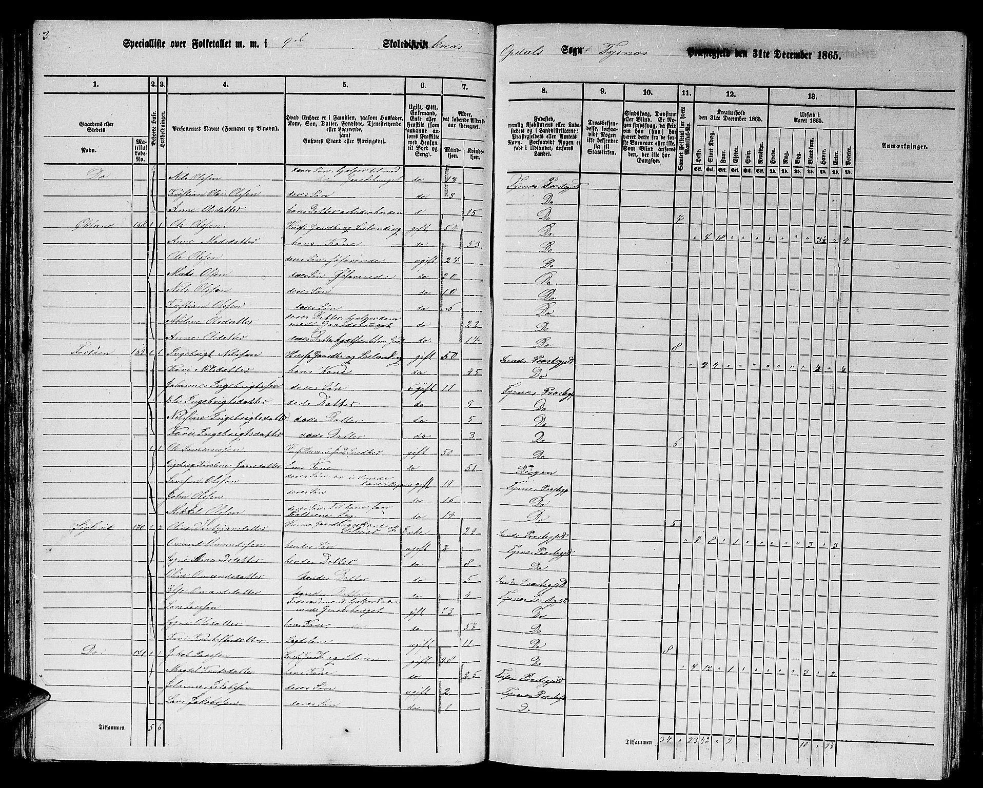 RA, 1865 census for Tysnes, 1865, p. 68