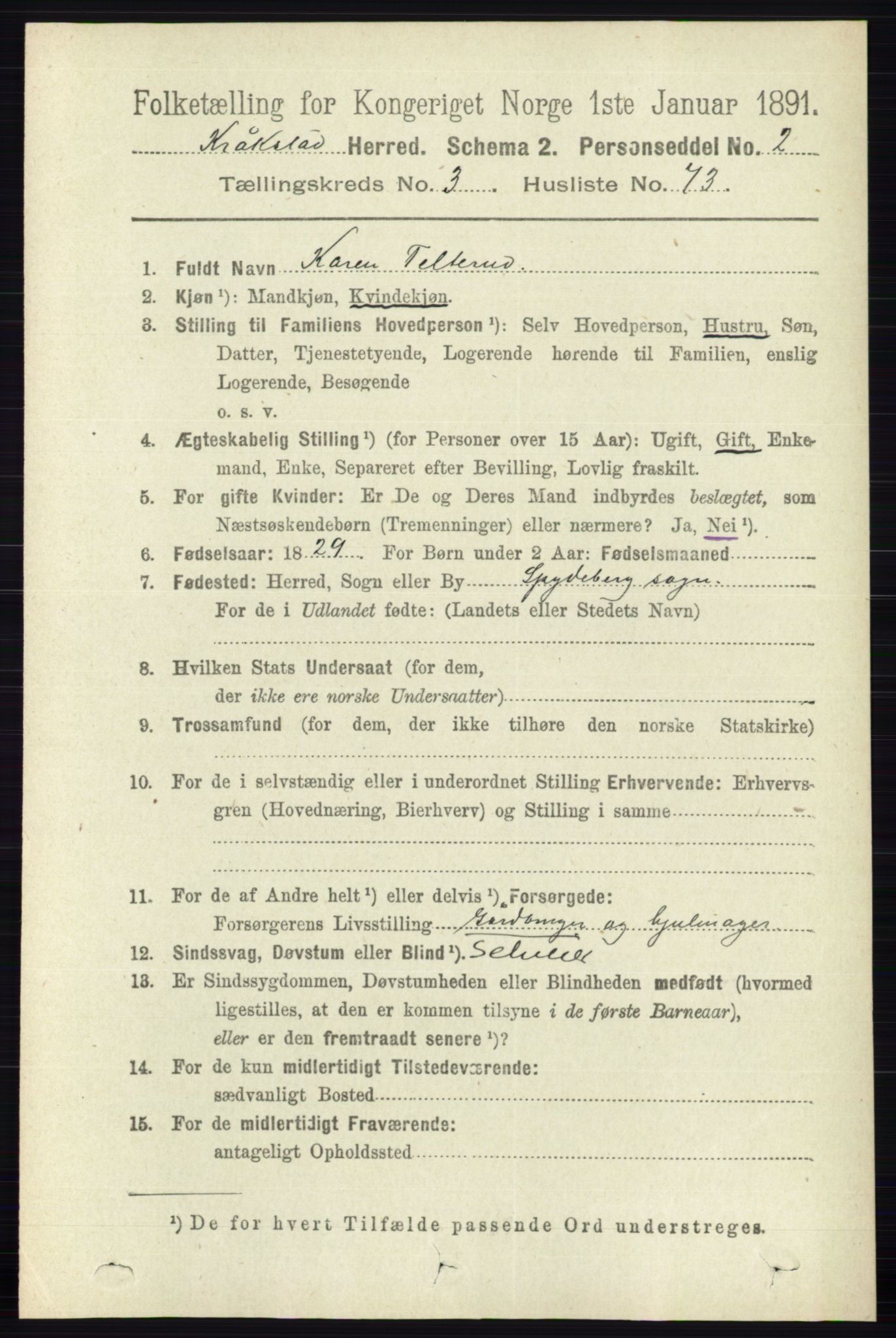 RA, 1891 census for 0212 Kråkstad, 1891, p. 1609