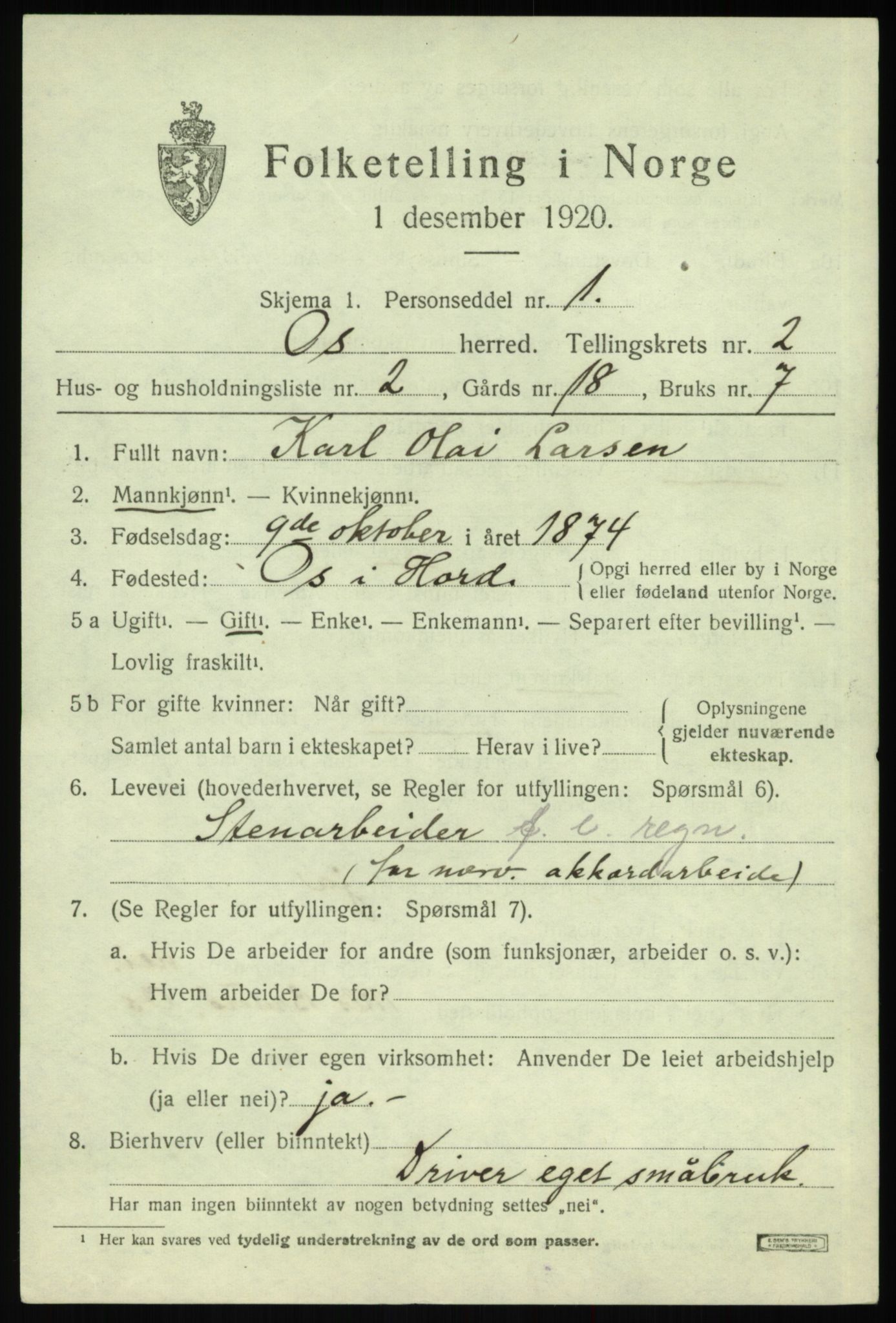 SAB, 1920 census for Os, 1920, p. 1772