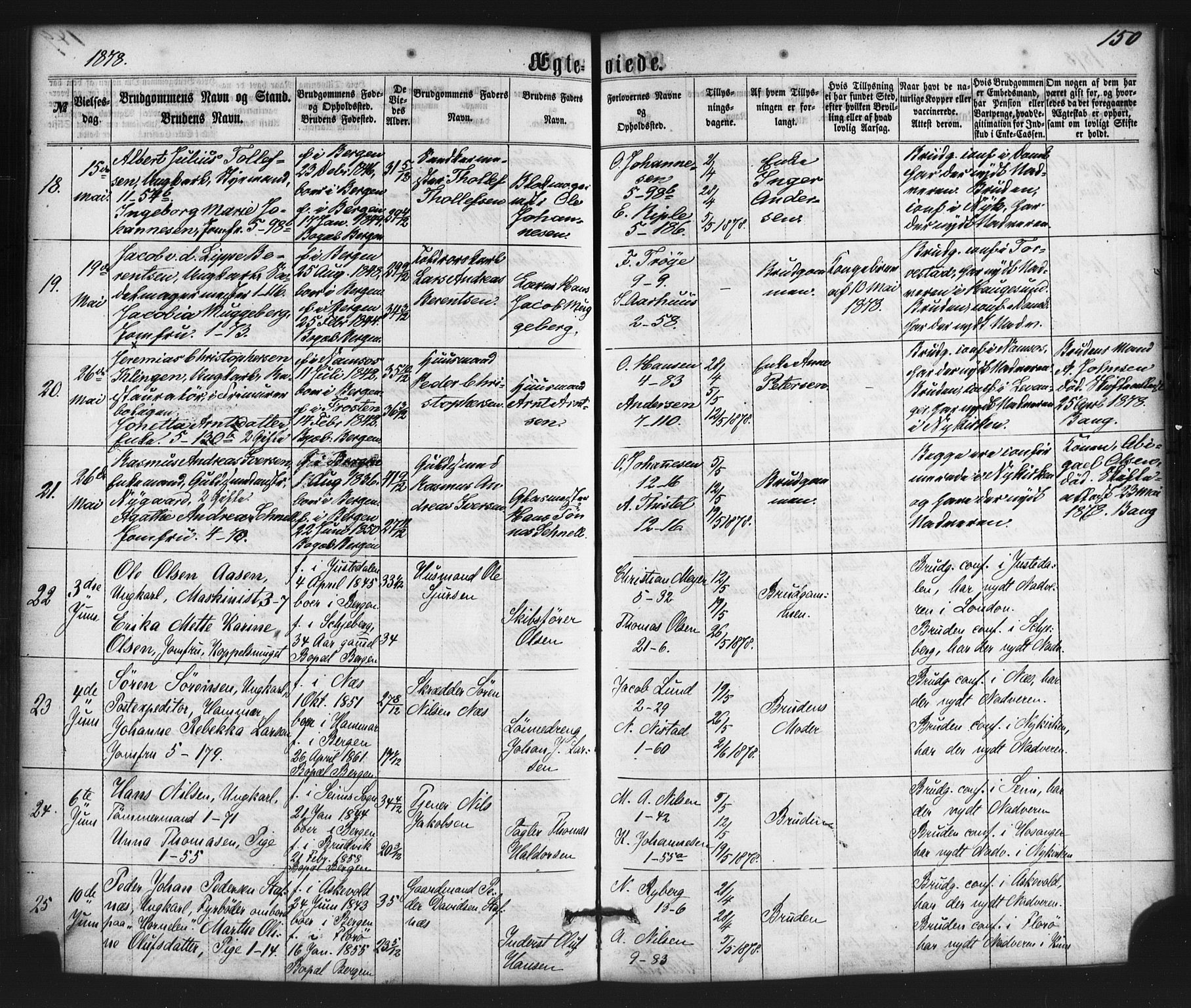 Nykirken Sokneprestembete, SAB/A-77101/H/Haa/L0032: Parish register (official) no. D 2, 1861-1883, p. 150
