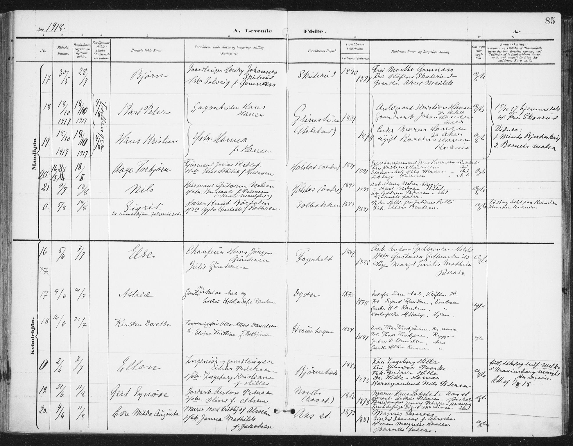 Ås prestekontor Kirkebøker, SAO/A-10894/F/Fa/L0010: Parish register (official) no. I 10, 1900-1918, p. 85