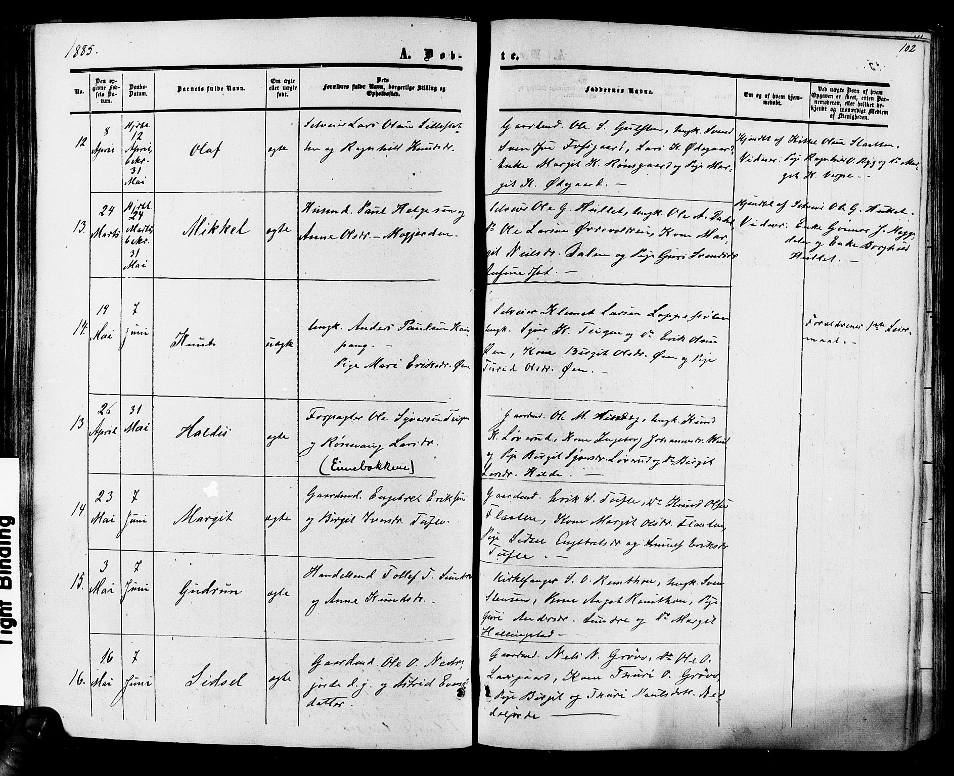 Hol kirkebøker, AV/SAKO-A-227/F/Fa/L0002: Parish register (official) no. I 2, 1870-1886, p. 102