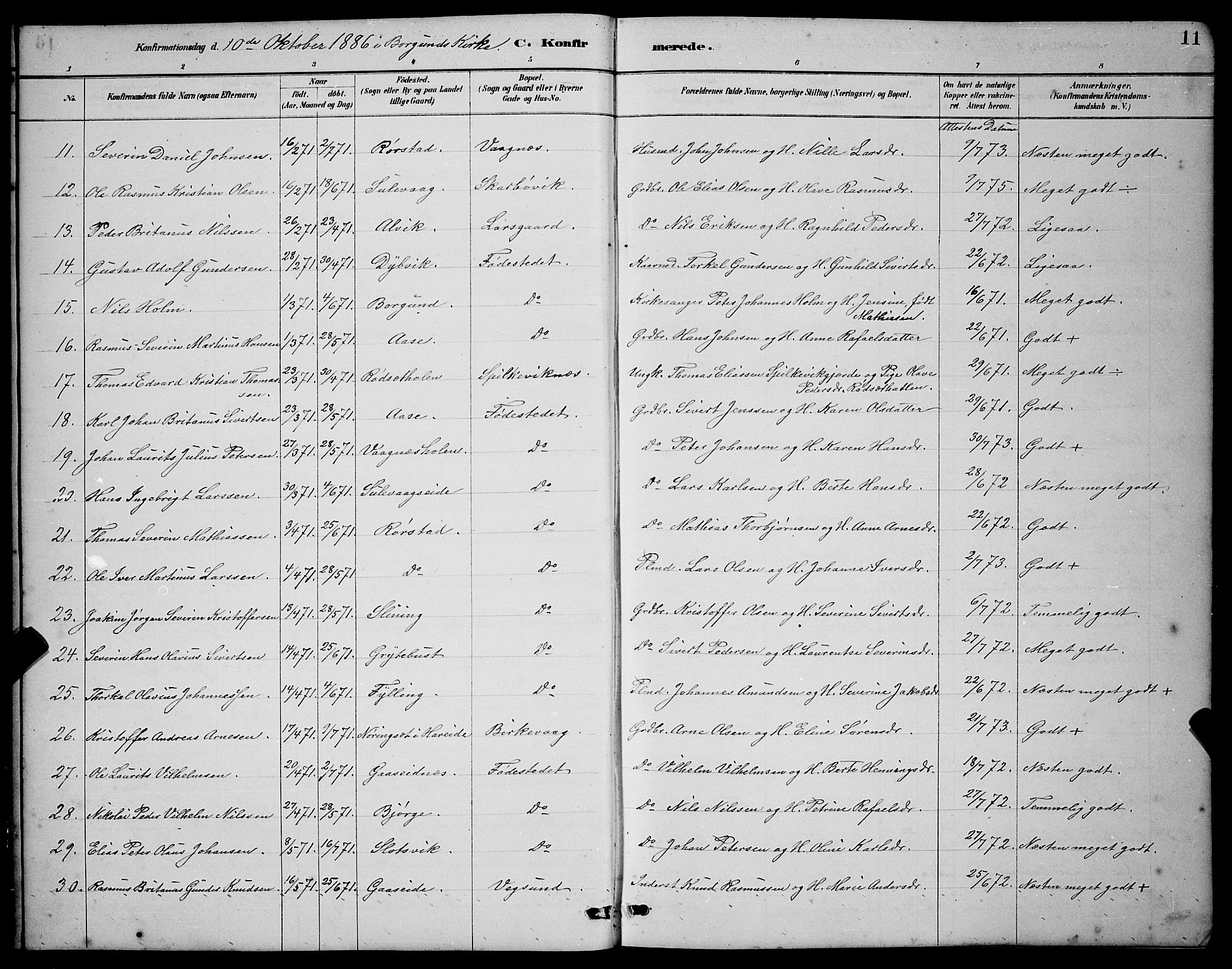 Ministerialprotokoller, klokkerbøker og fødselsregistre - Møre og Romsdal, AV/SAT-A-1454/528/L0430: Parish register (copy) no. 528C11, 1884-1899, p. 11