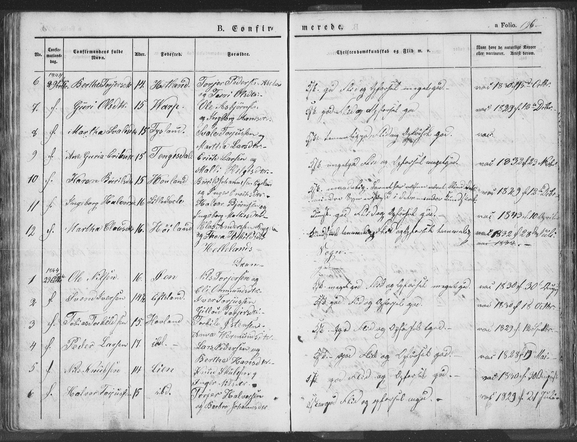 Helleland sokneprestkontor, AV/SAST-A-101810: Parish register (official) no. A 6.1, 1834-1863, p. 196