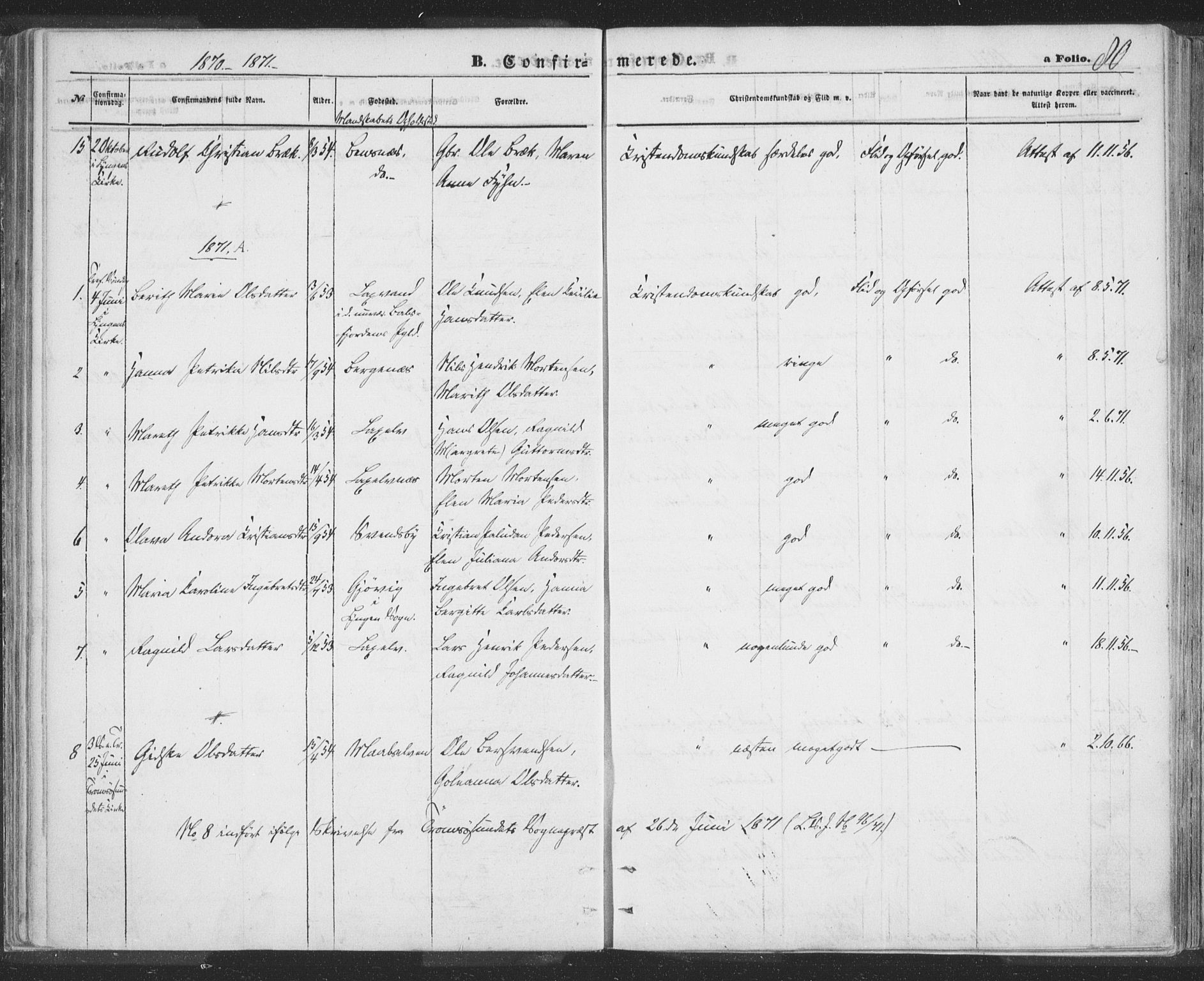 Lyngen sokneprestembete, AV/SATØ-S-1289/H/He/Hea/L0009kirke: Parish register (official) no. 9, 1864-1882, p. 80