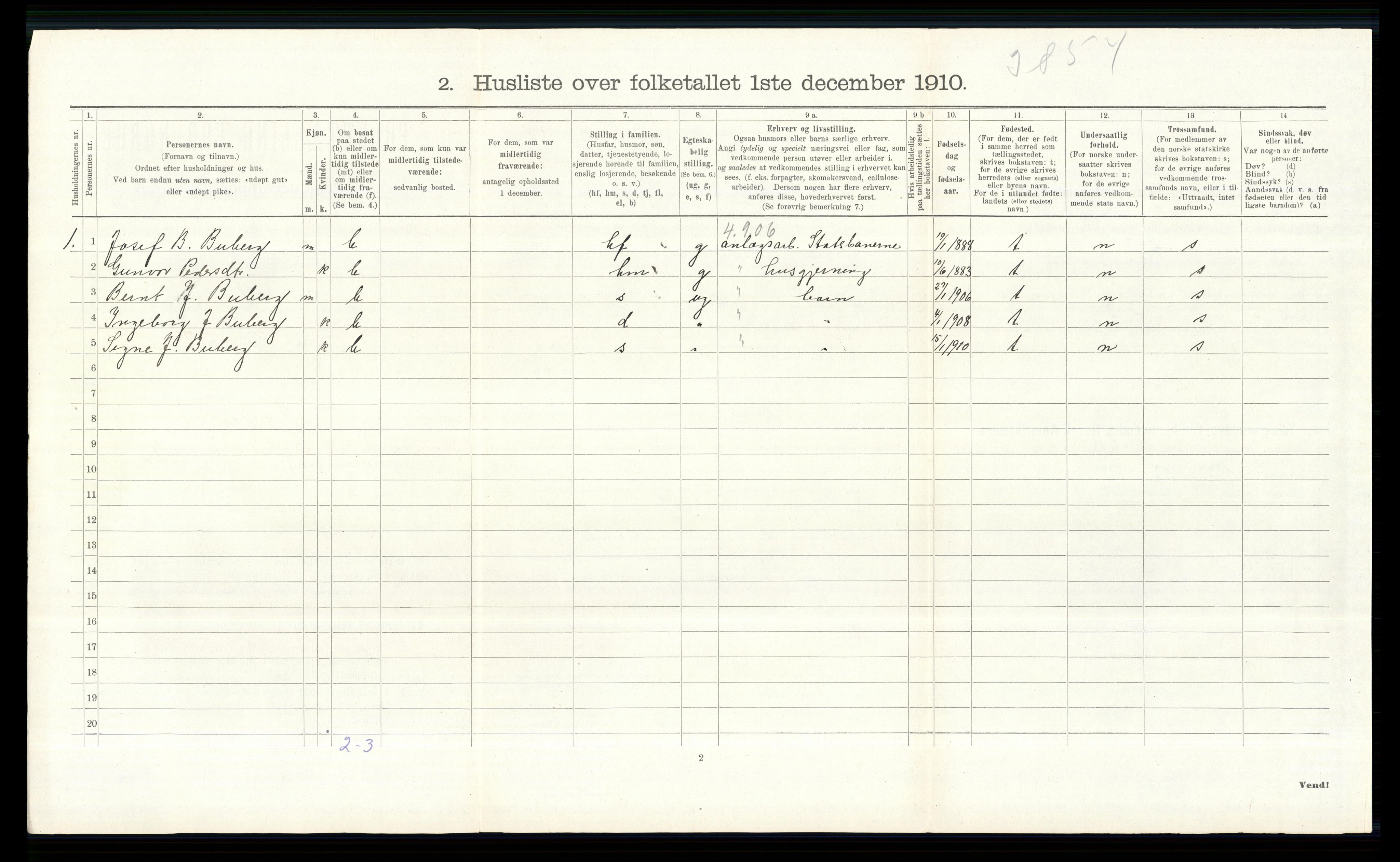 RA, 1910 census for Vinger, 1910, p. 476