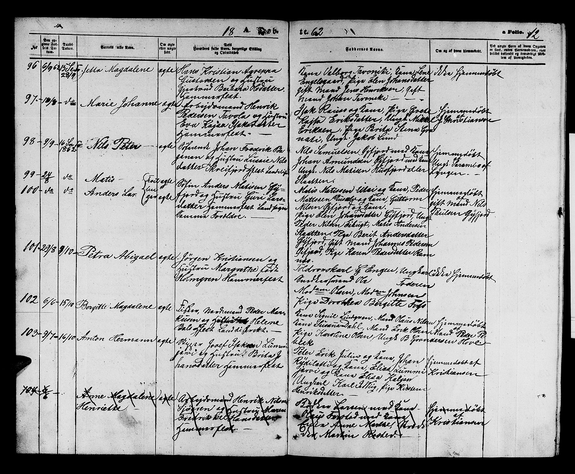 Hammerfest sokneprestkontor, AV/SATØ-S-1347/H/Hb/L0003.klokk: Parish register (copy) no. 3 /1, 1862-1868, p. 12