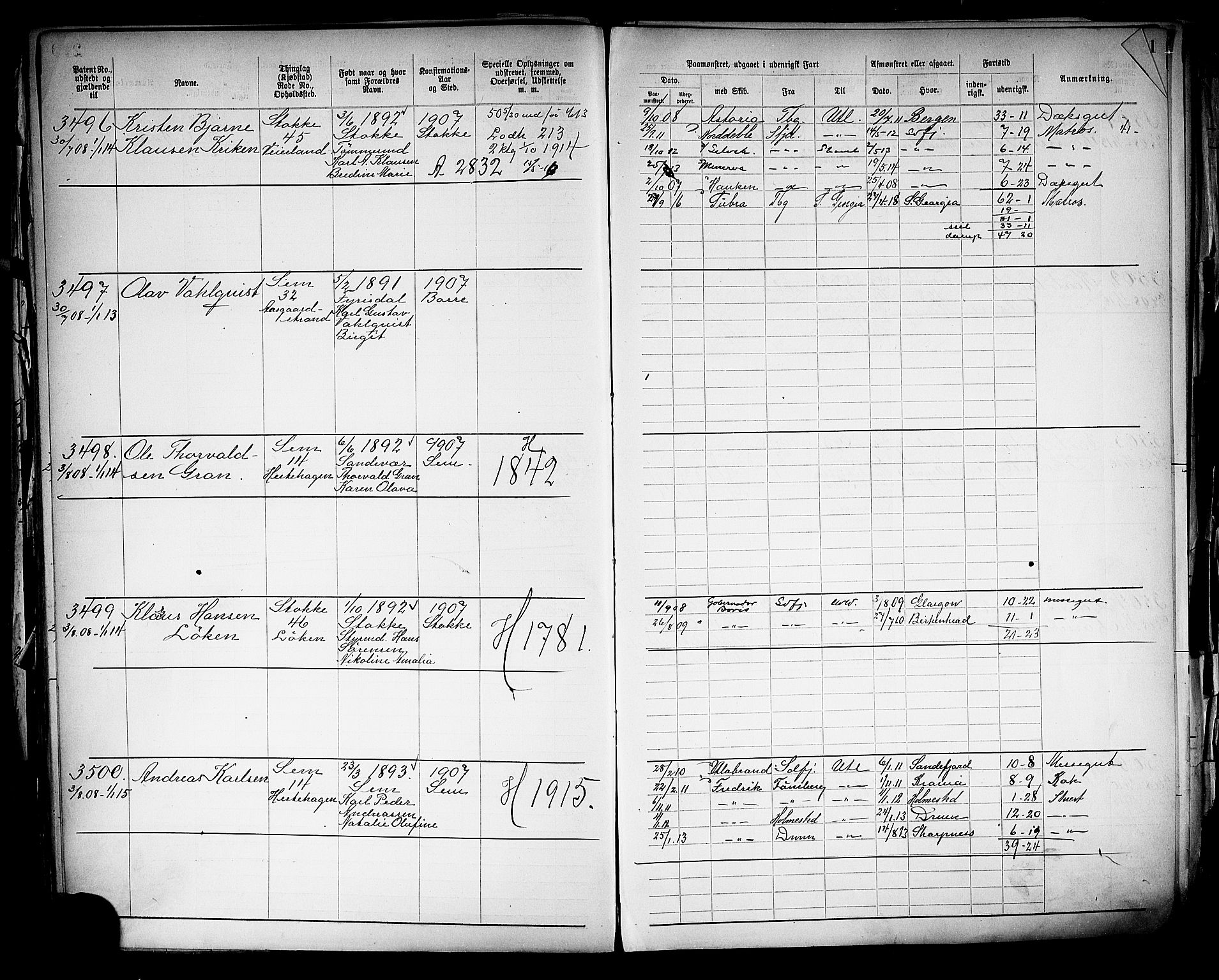 Tønsberg innrulleringskontor, SAKO/A-786/F/Fb/L0005: Annotasjonsrulle Patent nr. 2401-4080, 1904-1910, p. 223