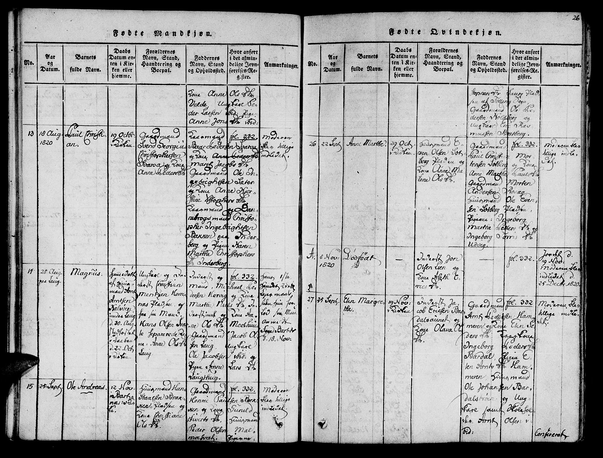 Ministerialprotokoller, klokkerbøker og fødselsregistre - Nord-Trøndelag, SAT/A-1458/741/L0387: Parish register (official) no. 741A03 /1, 1817-1822, p. 26