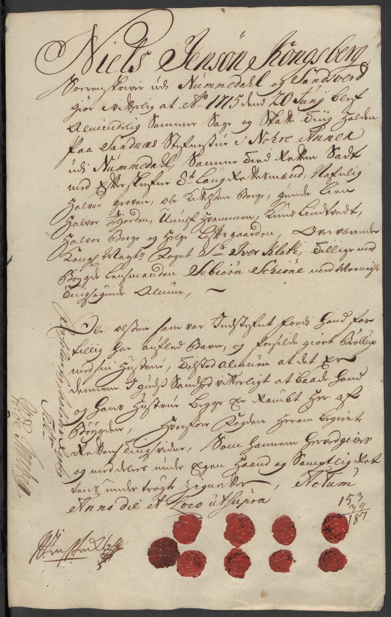 Rentekammeret inntil 1814, Reviderte regnskaper, Fogderegnskap, AV/RA-EA-4092/R24/L1591: Fogderegnskap Numedal og Sandsvær, 1715, p. 258